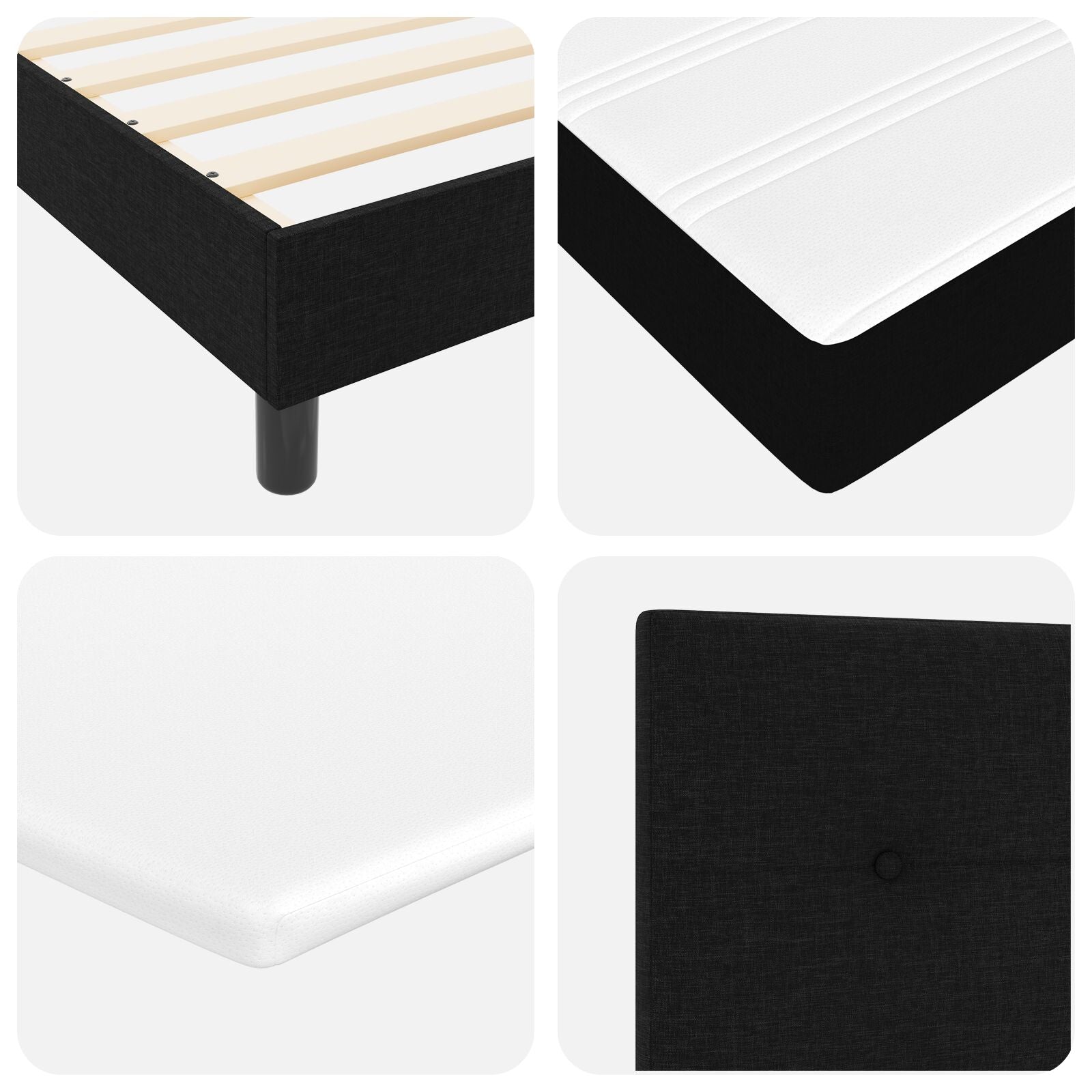 Cadre de lit vidaXL avec matelas Noir Tissu 140 x 190 cm Lit Lits & cadres de lit vidaXL