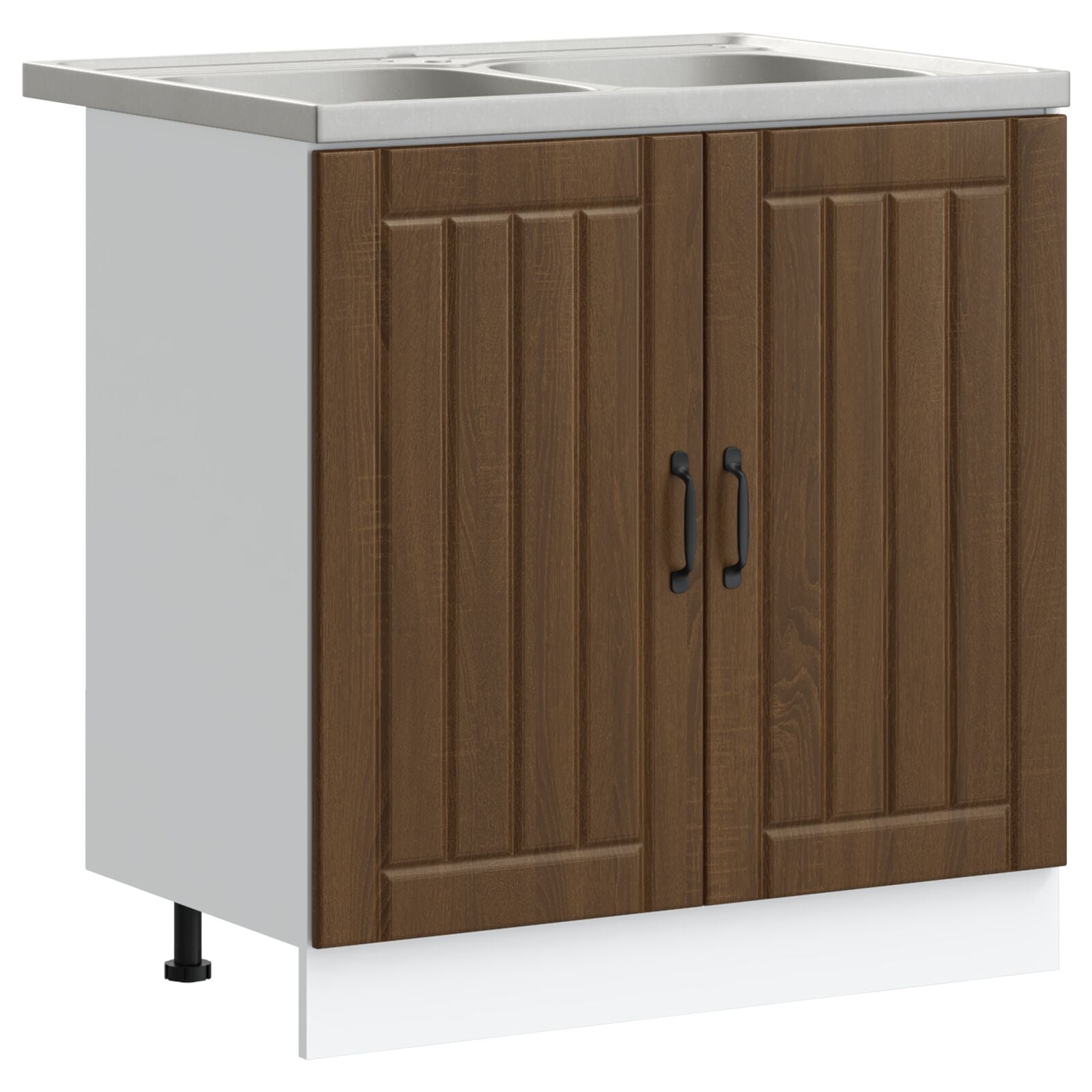 Meuble de cuisine vidaXL ""Lucca"" avec double éviers en chêne marron en bois d'ingénierie Meubles de cuisine vidaXL