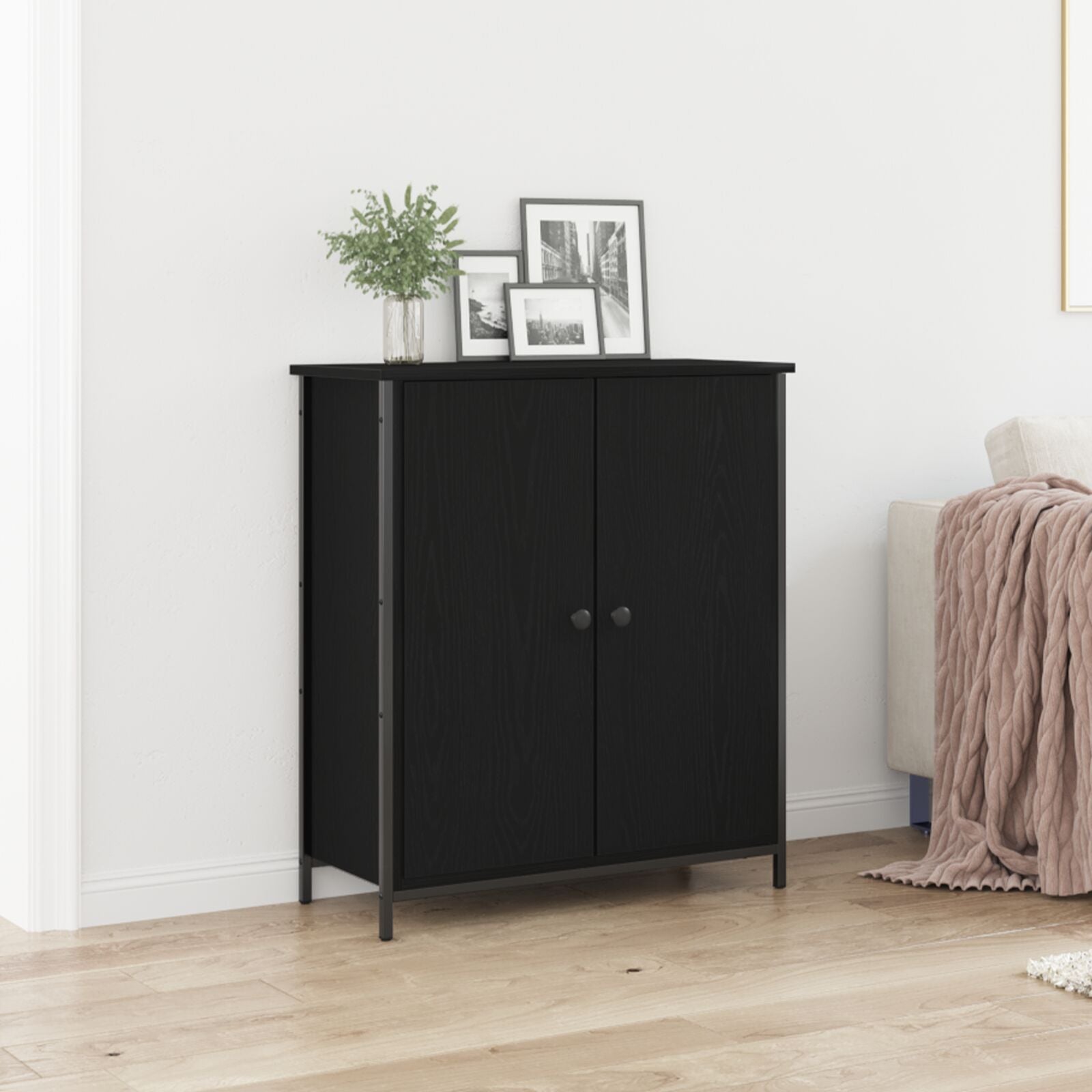 Buffet Chêne Noir 70x30x80 cm Bois d'ingénierie et Acier Buffets & bahuts vidaXL