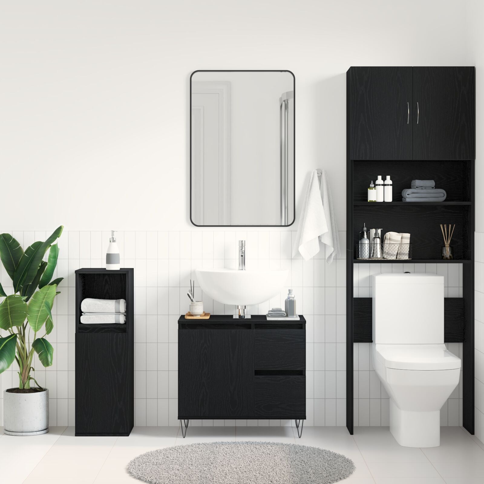 Meuble sous lavabo vidaXL Noir Chêne 65x33x60 cm Bois d'ingénierie Ensembles de mobilier pour salles de bains vidaXL