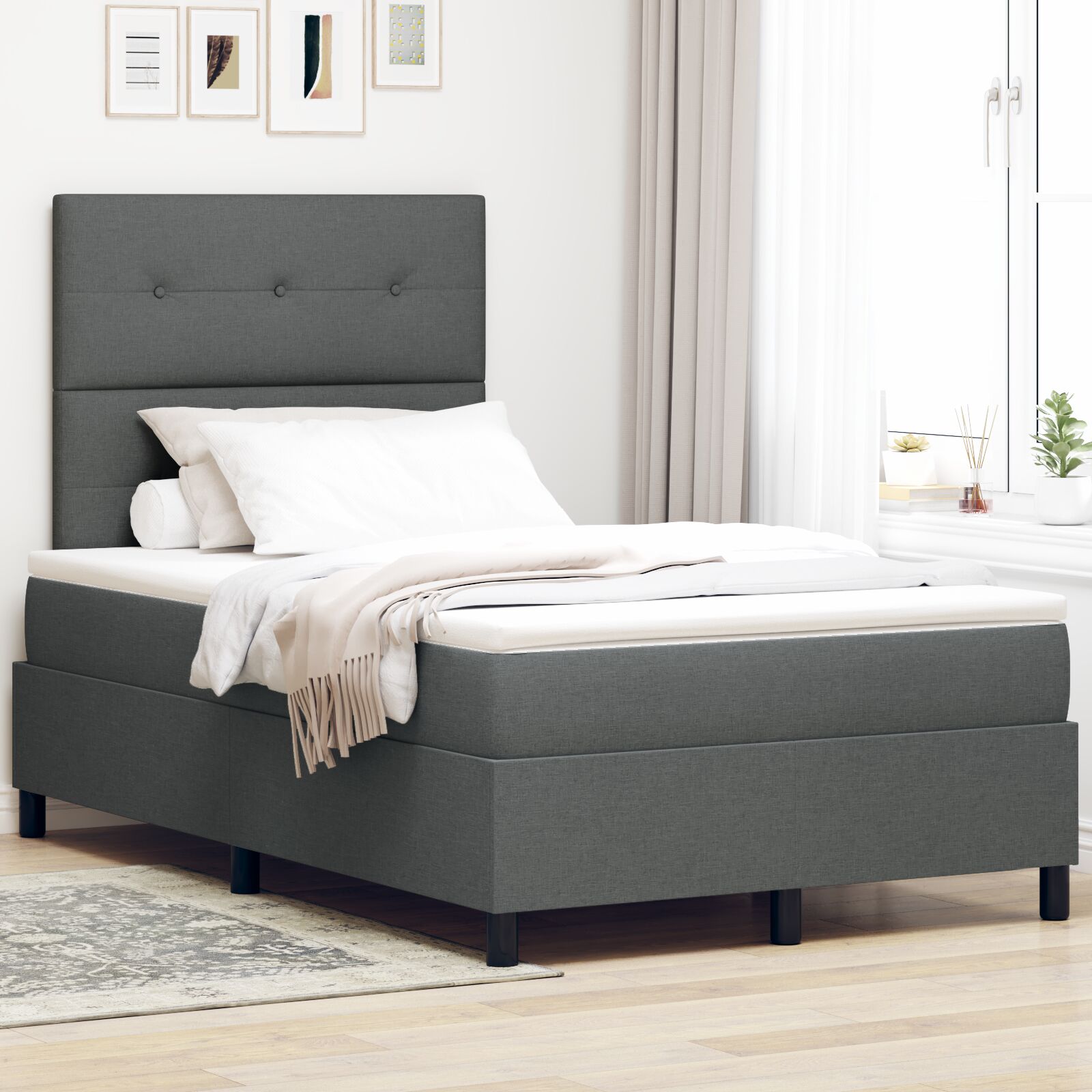 Lit à Sommier avec Matelas et LED Gris Foncé 120x190 cm en Tissu