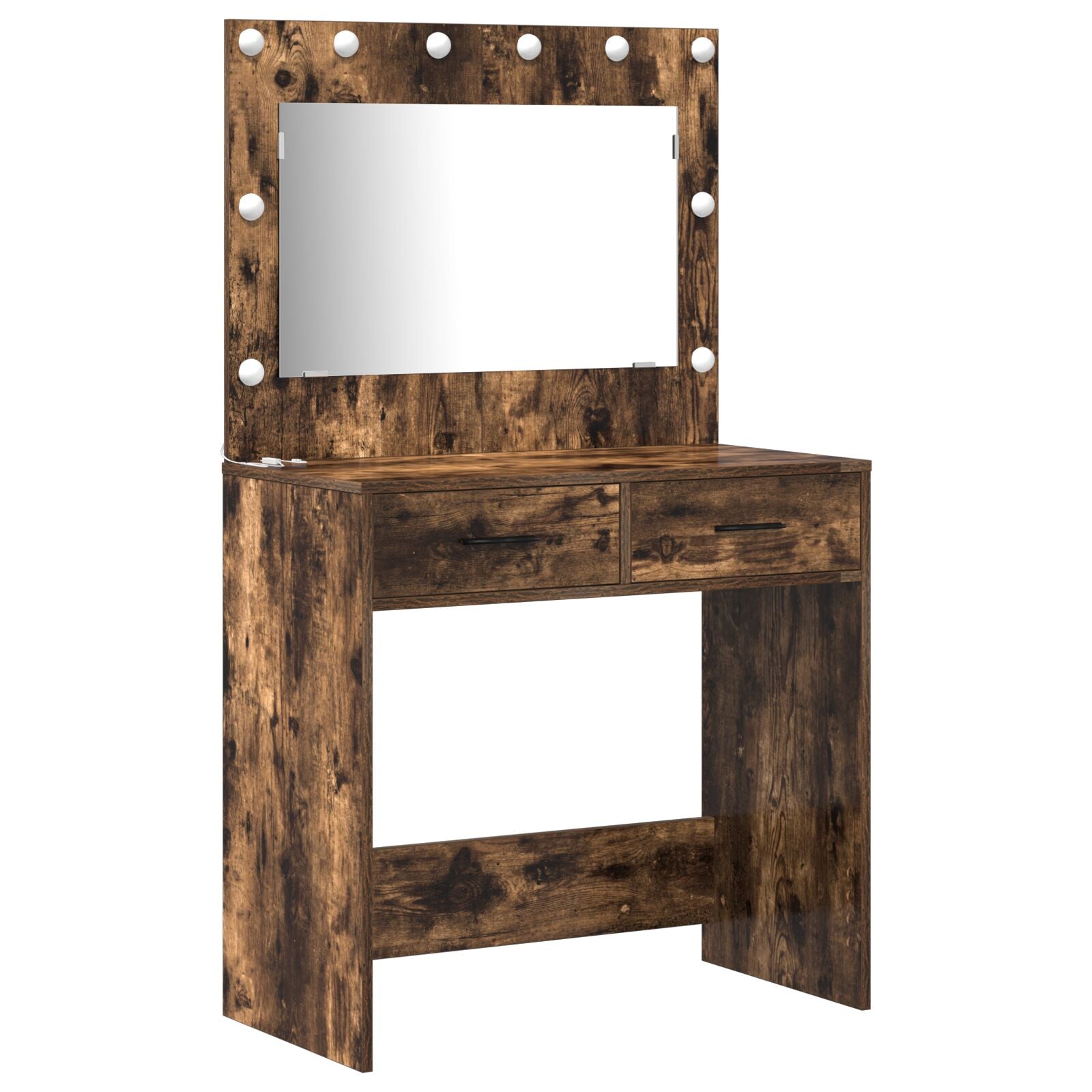 Ensemble de coiffeuse 3 pièces vidaXL avec éclairage en chêne fumé, en bois d'ingénierie Coiffeuses vidaXL
