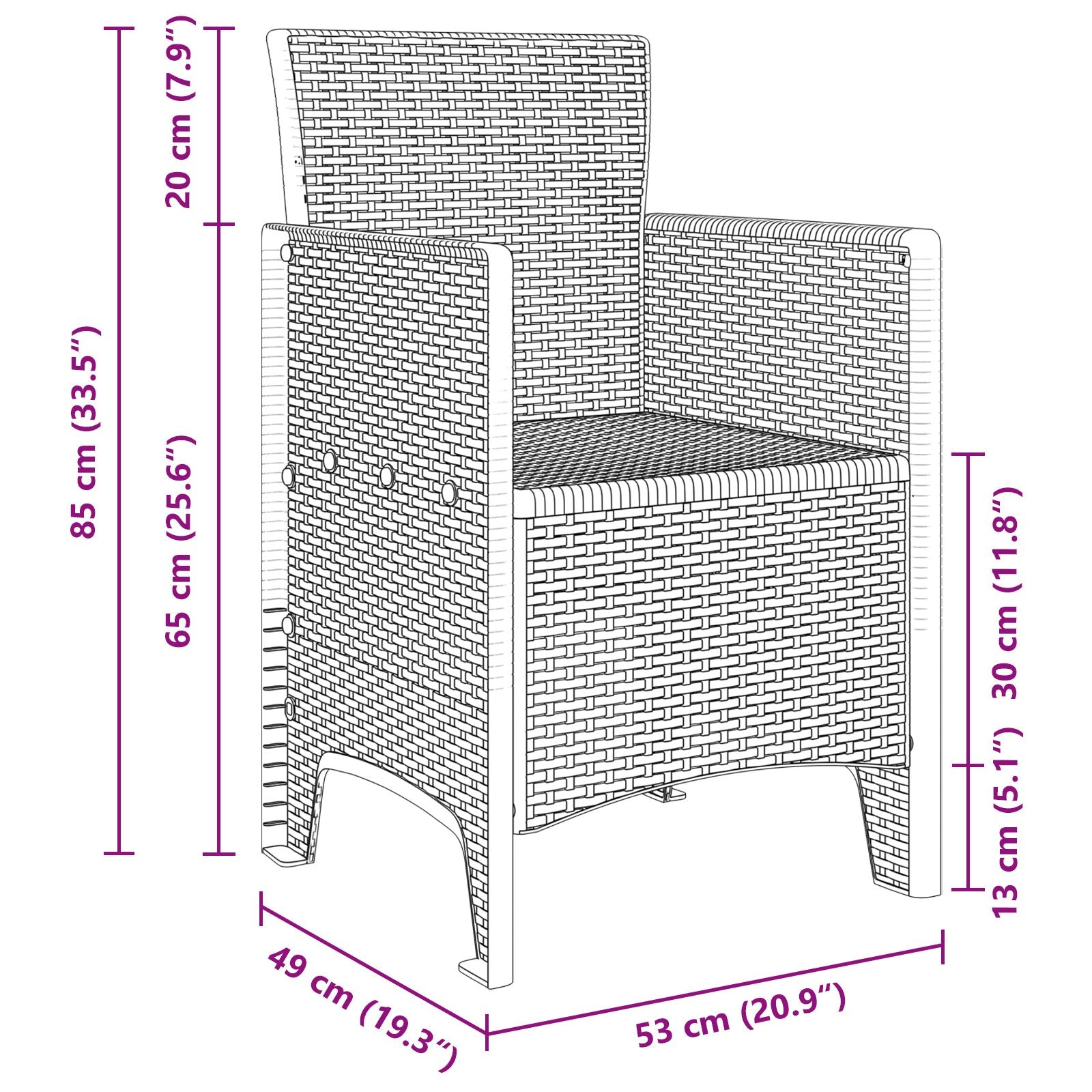 Chaise de jardin vidaXL Ensemble de 4 Anthracite Poly rotin Moyenne Chaises de jardin vidaXL