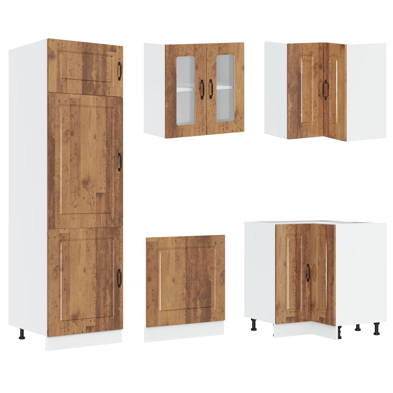 Armoire de cuisine vidaXL ""Kalmar"" avec doubles éviers en bois vieilli en bois d'ingénierie Meubles de cuisine vidaXL