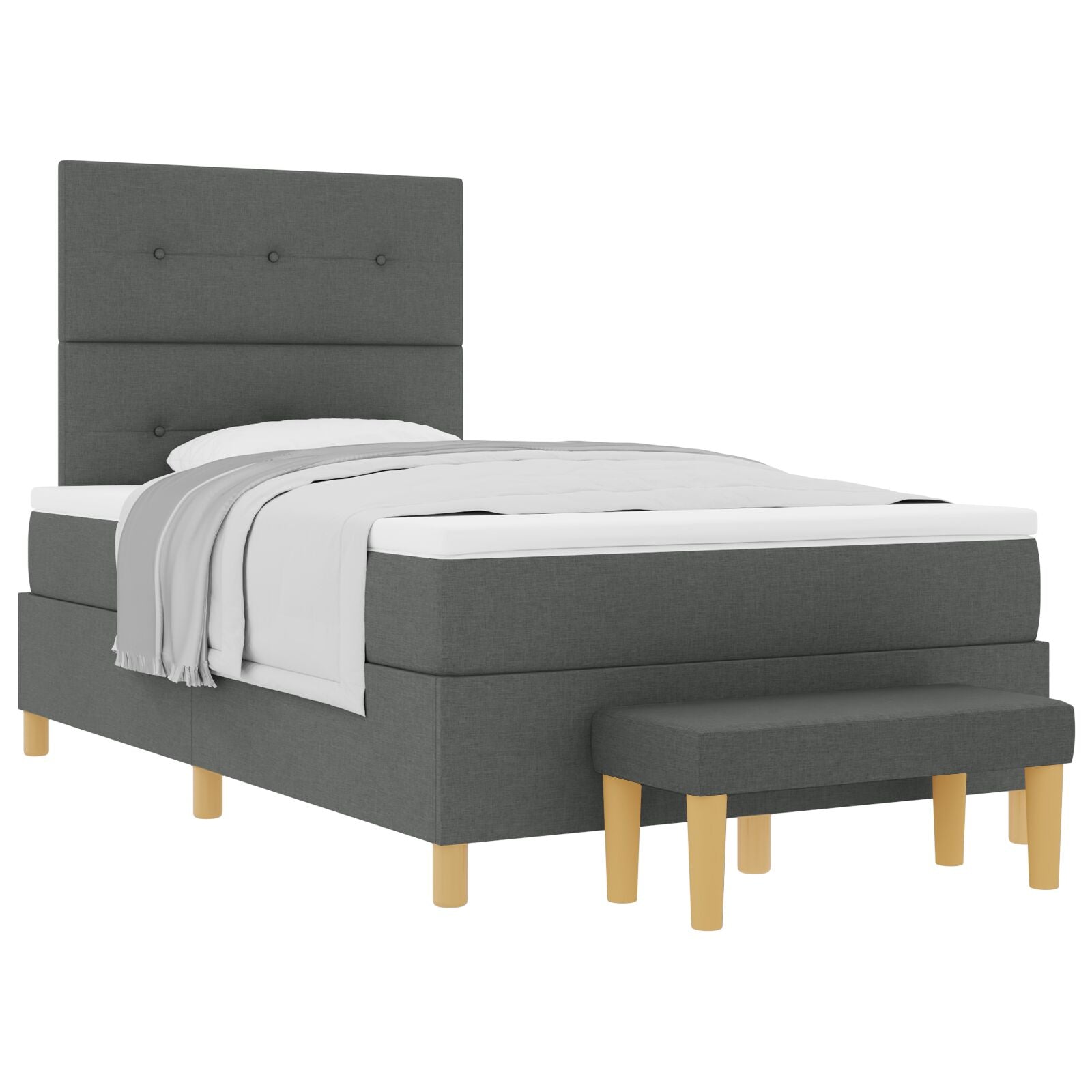 Lit Box Spring avec Matelas & Banc Gris Foncé 120x190 cm Tissu