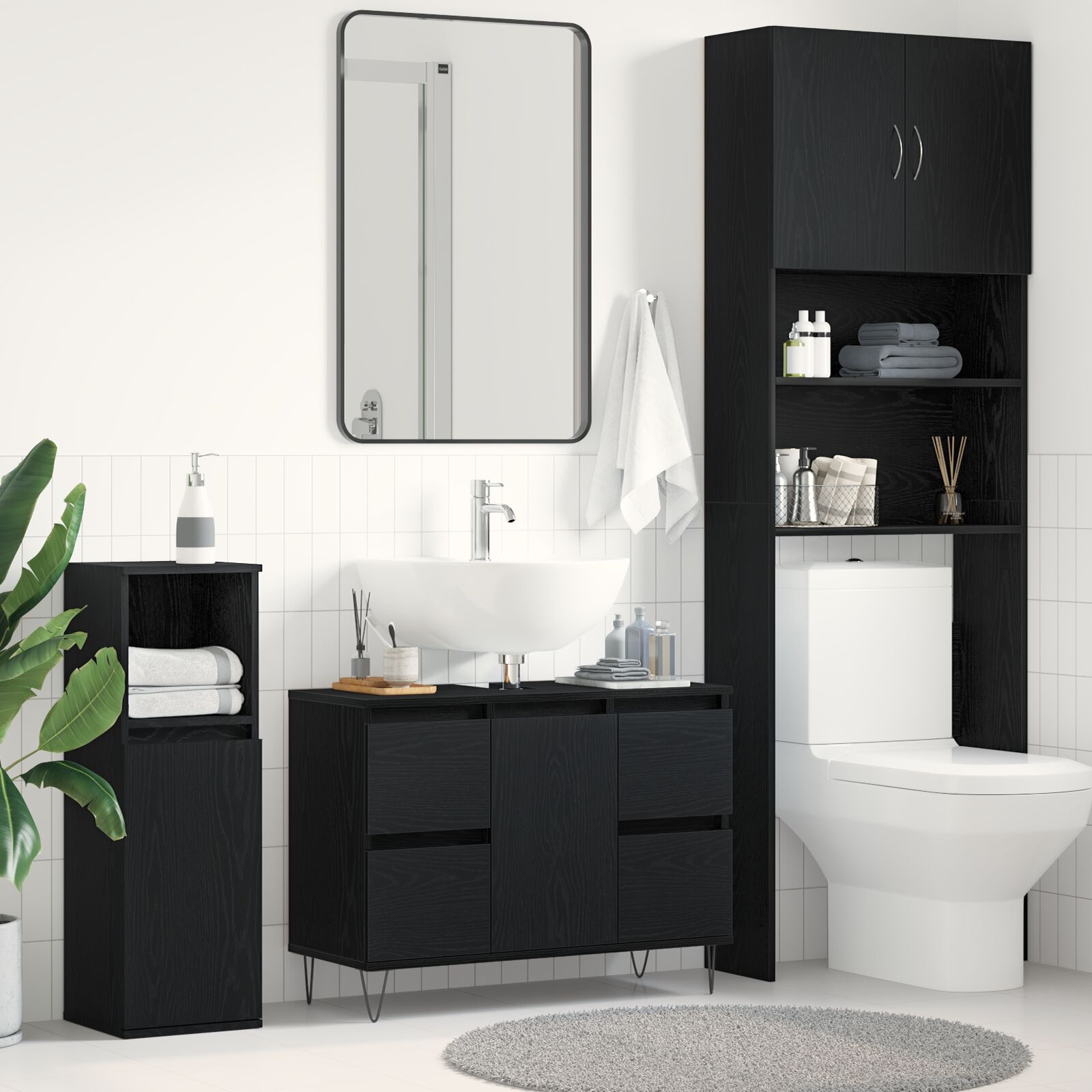 Meuble sous évier de salle de bain vidaXL Chêne Noir 80x33x60 cm Bois d'ingénierie Ensembles de mobilier pour salles de bains vidaXL