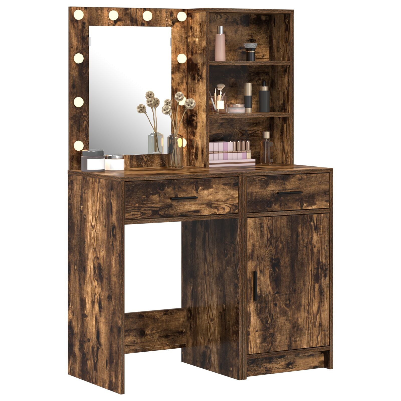 Ensemble de coiffeuse 2 pièces avec LED en chêne fumé en bois d'ingénierie Coiffeuses vidaXL