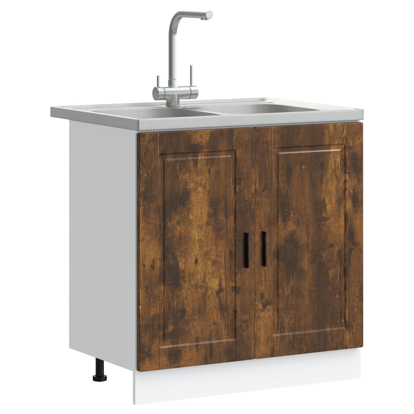 Meuble sous évier vidaXL ""Porto"" avec évier Chêne fumé 80x46x84,5 cm Bois d'ingénierie Meubles de cuisine vidaXL
