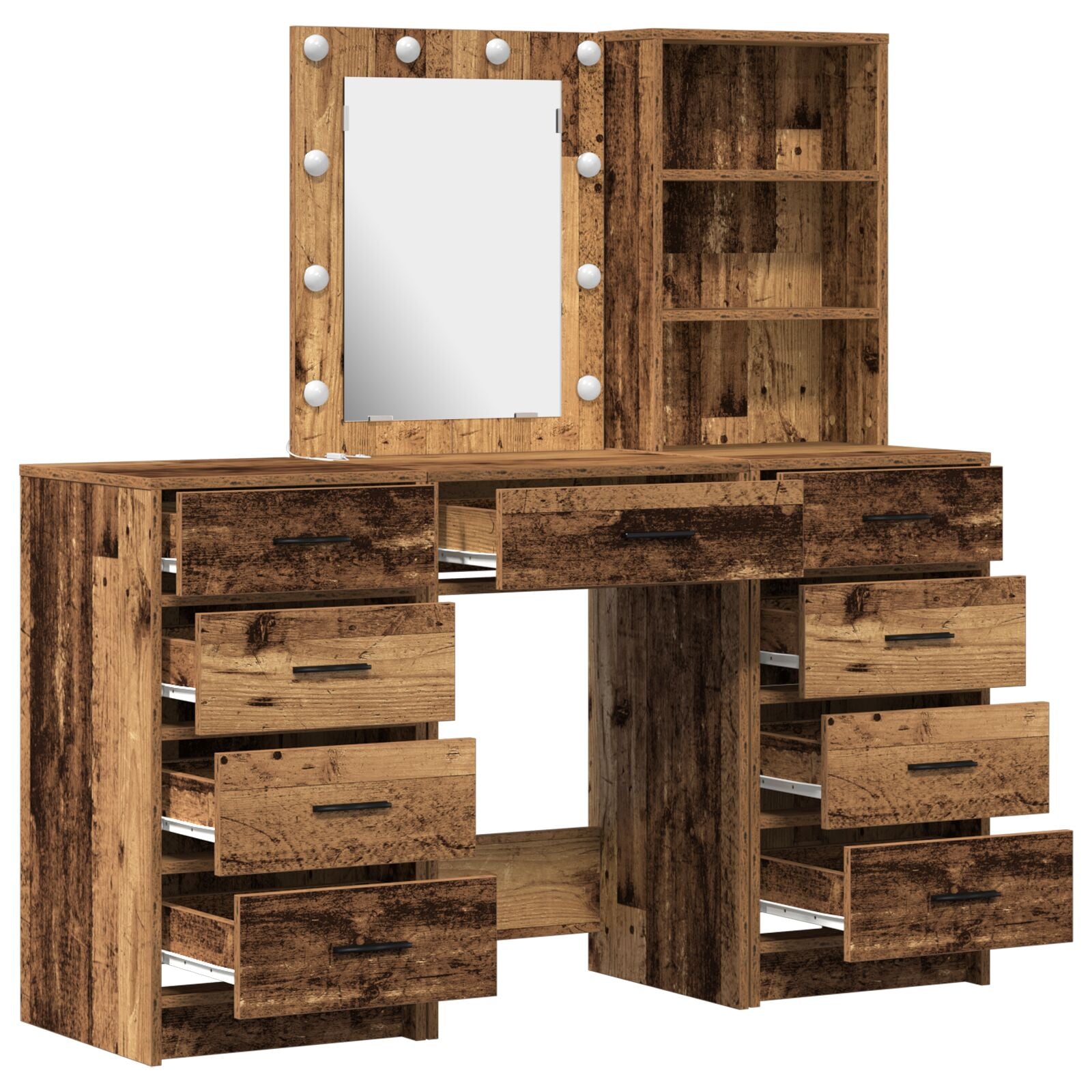Ensemble de Table de Maquillage 3 Pièces avec LED en Finition Bois Ancien Coiffeuses vidaXL