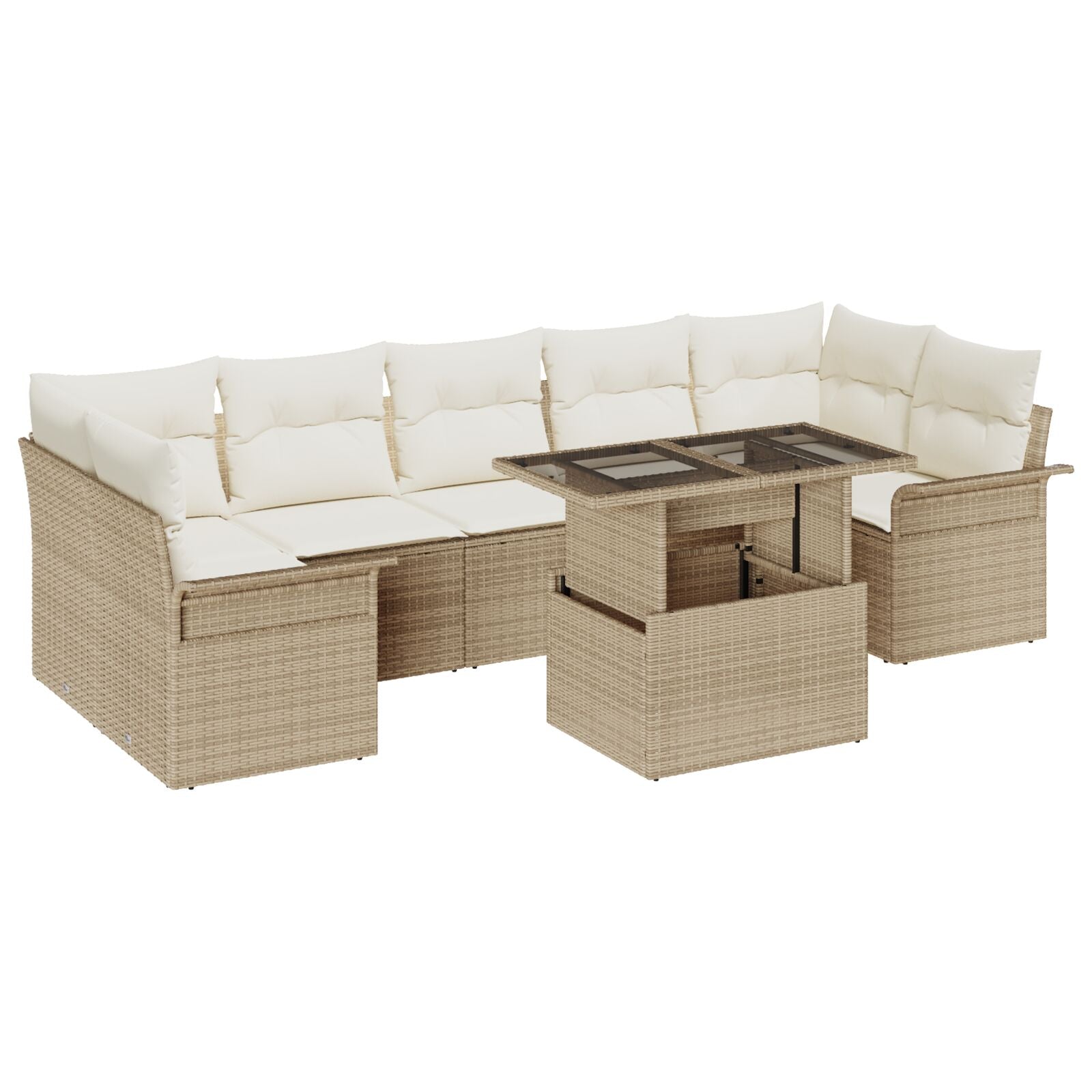 Ensemble de canapé de jardin 8 pièces avec coussins Beige Poly Rattan Canapés de jardin vidaXL