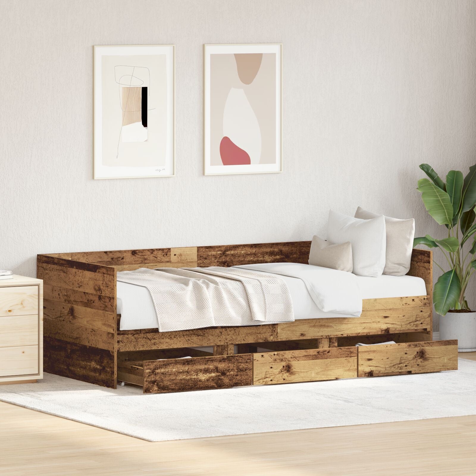 Lit d'appoint rustique Bois ancien Bois d'ingénierie 90 x 200 cm Lits & cadres de lit vidaXL