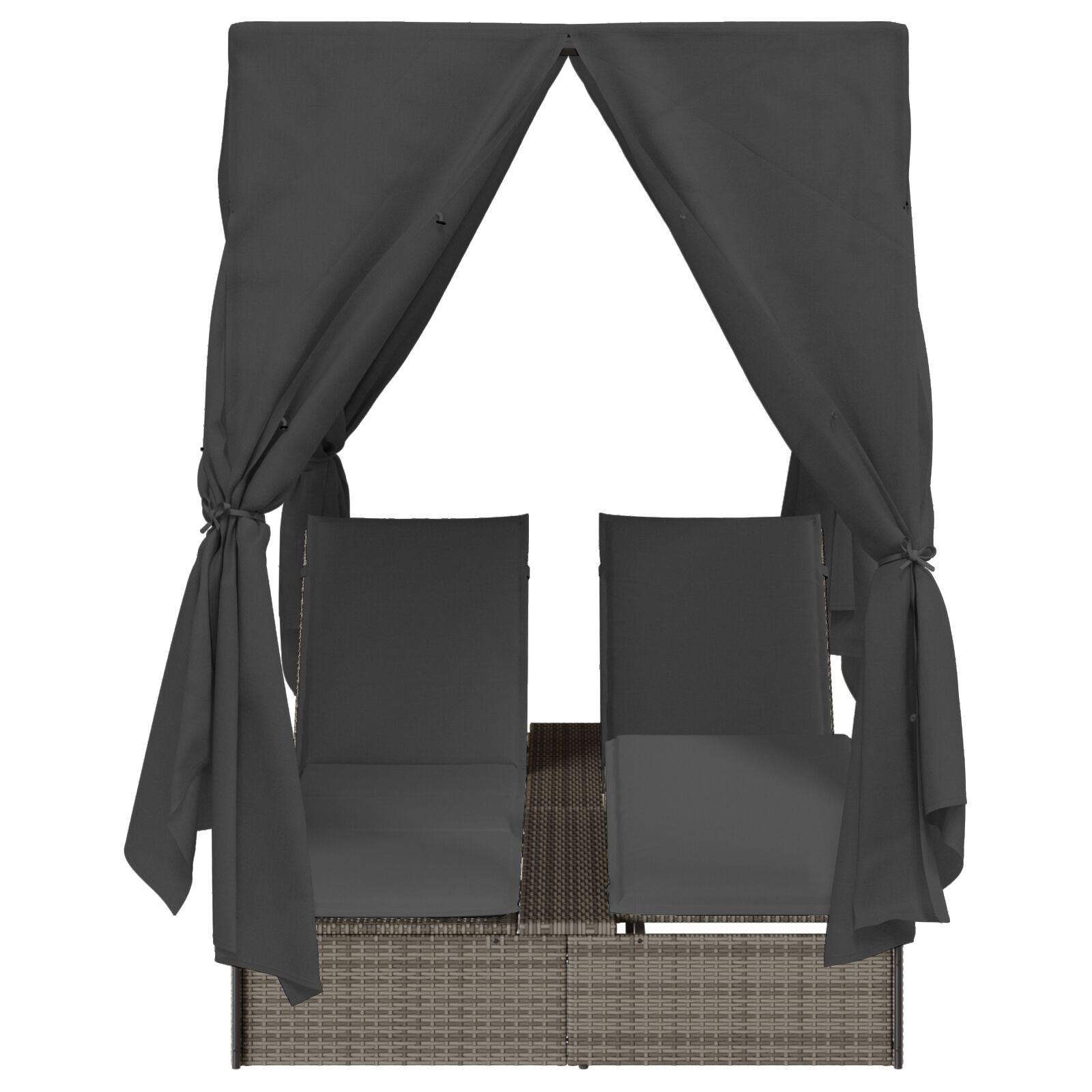 Transat double vidaXL avec toit et rideaux en poly rattan gris Lits d'extérieur vidaXL