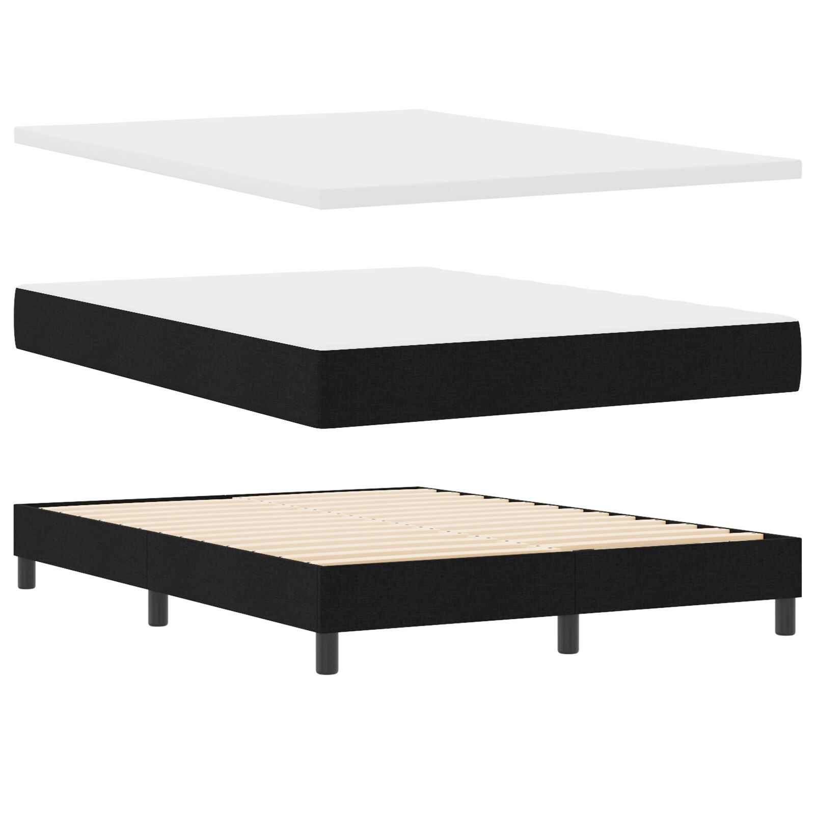 Cadre de lit vidaXL avec matelas Noir Tissu 140 x 190 cm Lit Lits & cadres de lit vidaXL