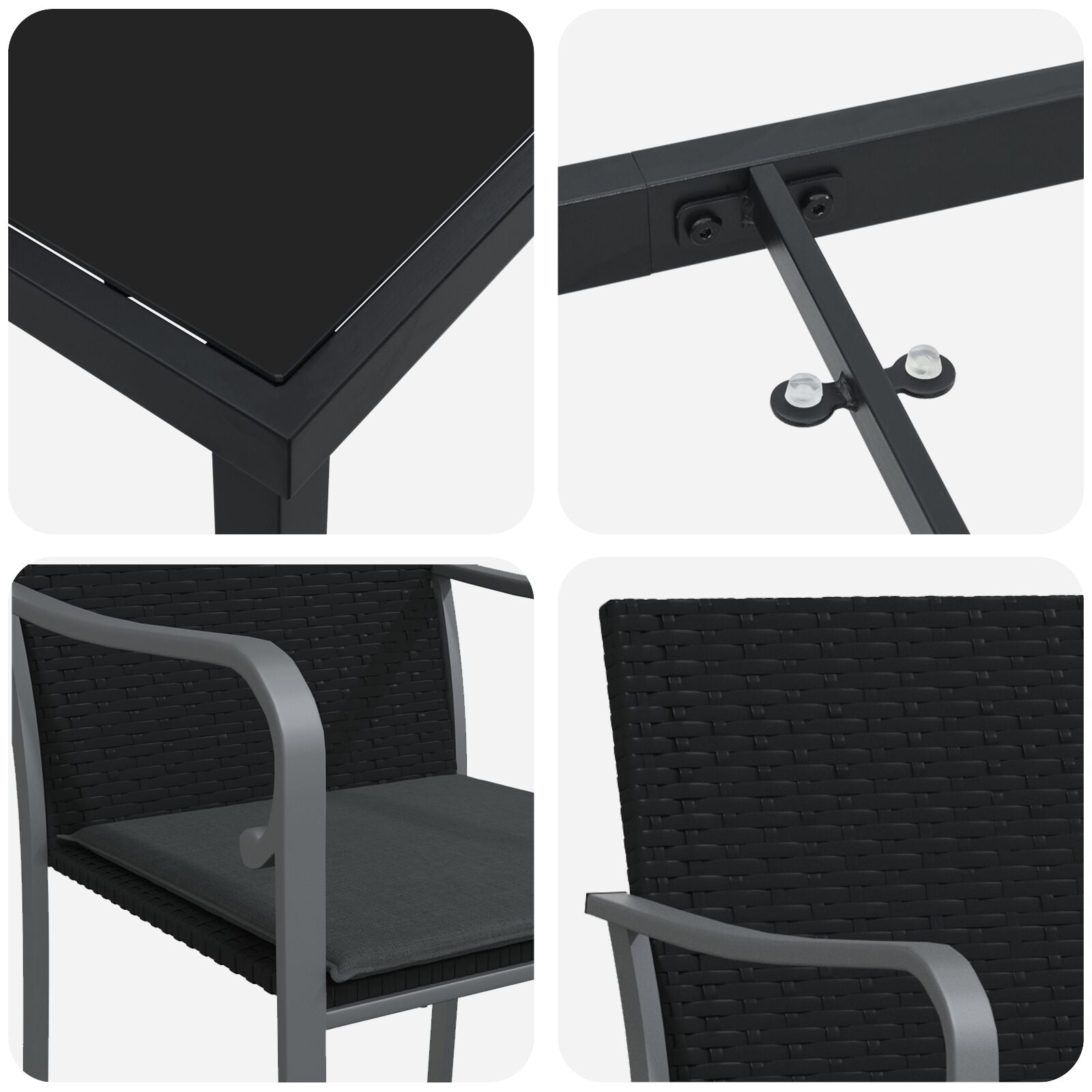 Ensemble de salle à manger de jardin 5 pièces avec coussins en poly rotin noir Chaises de jardin vidaXL
