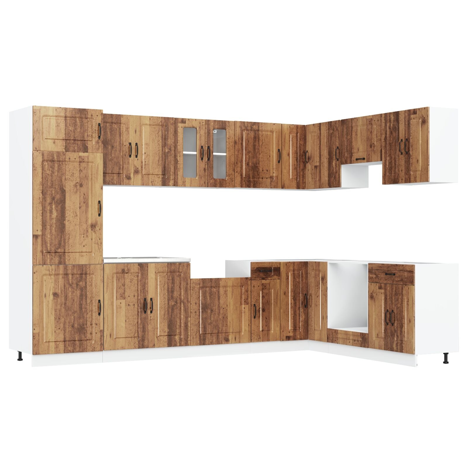 Armoire de cuisine vidaXL ""Kalmar"" avec doubles éviers en bois vieilli en bois d'ingénierie Meubles de cuisine vidaXL