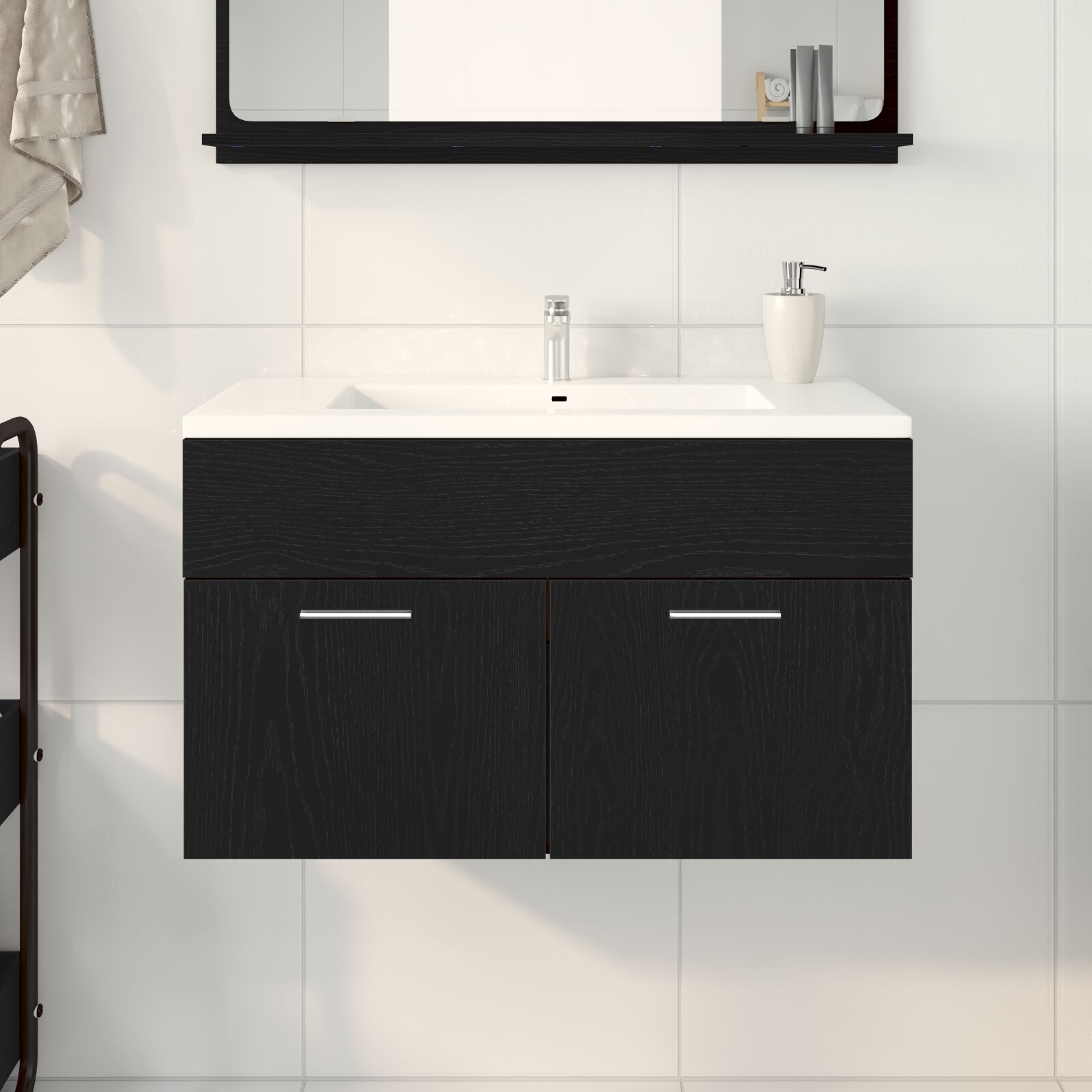 Meuble de salle de bain vidaXL Noir Chêne 90x38,5x46 cm Bois d'ingénierie Ensembles de mobilier pour salles de bains vidaXL
