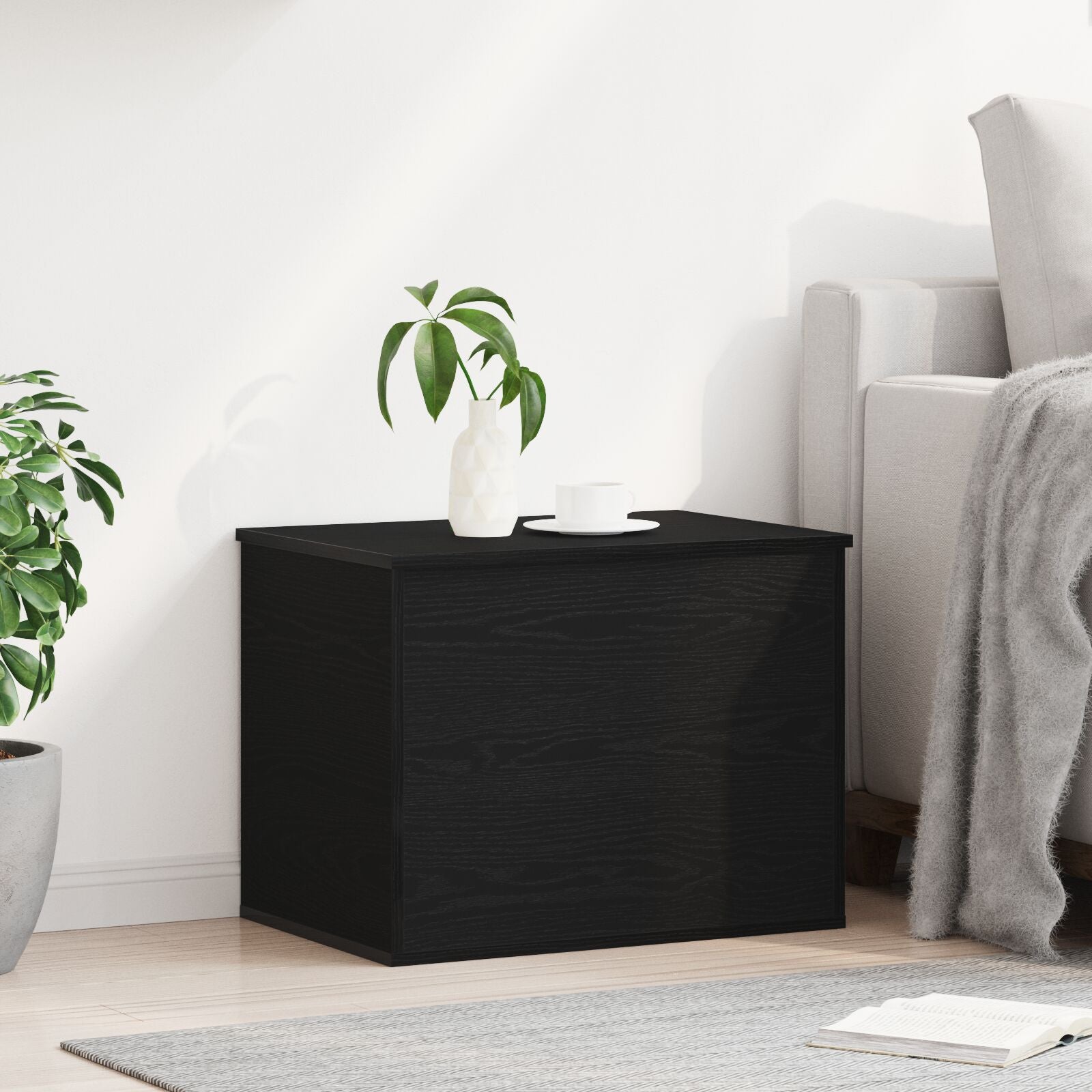 Coffre de rangement vidaXL avec couvercle en chêne noir 60x42x46 cm en bois semi-massif Coffres de rangement vidaXL