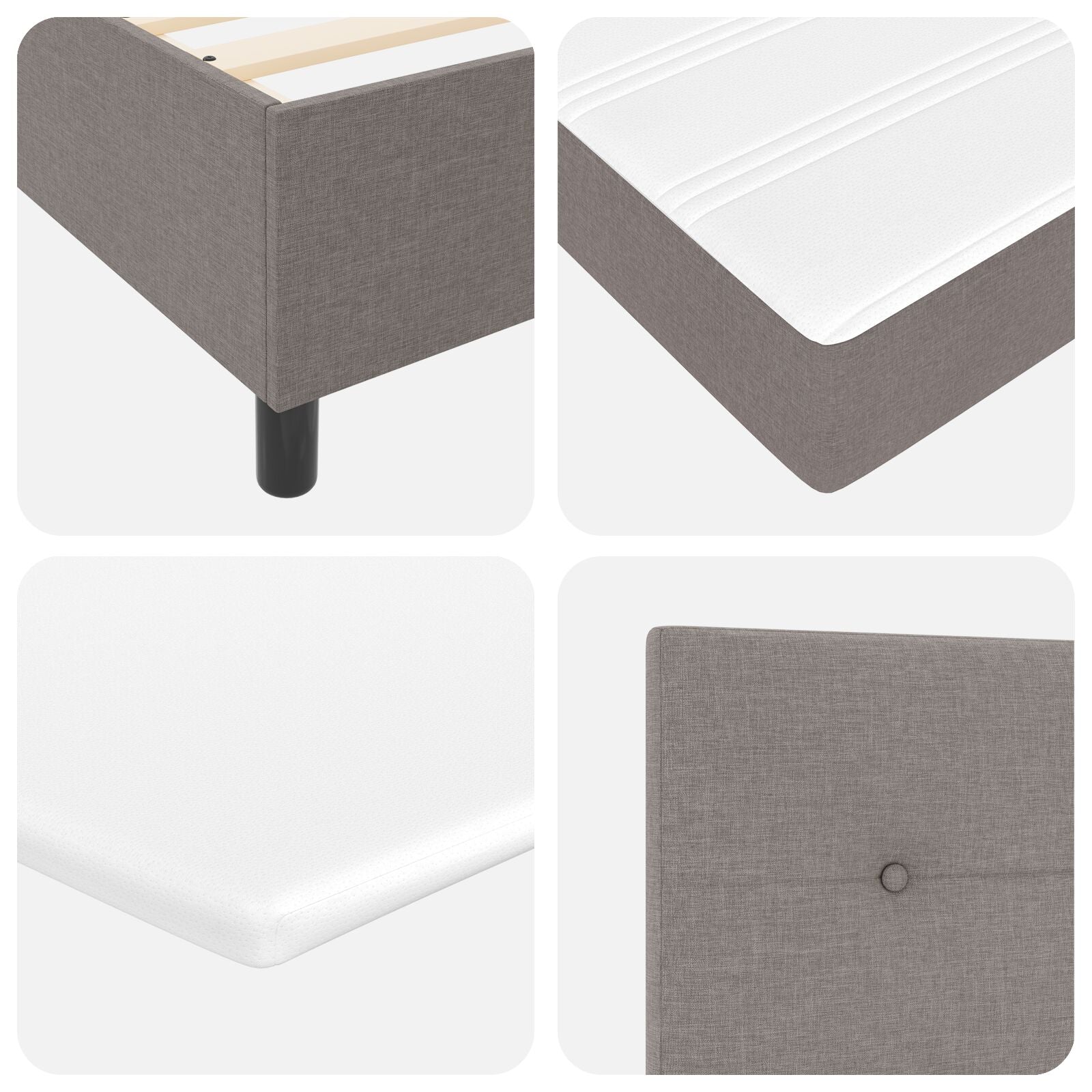 Lit box avec matelas taupe double en tissu Lits & cadres de lit vidaXL