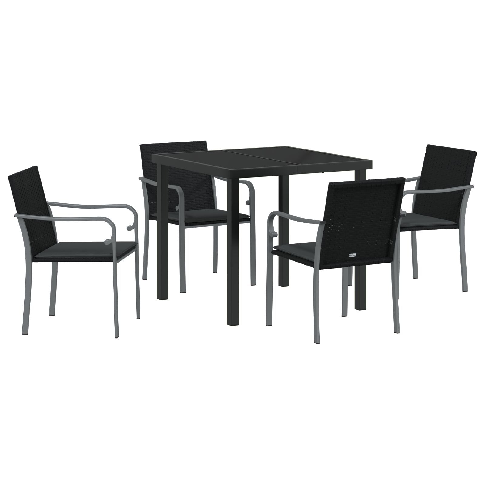 Ensemble de salle à manger de jardin 5 pièces avec coussins en poly rotin noir