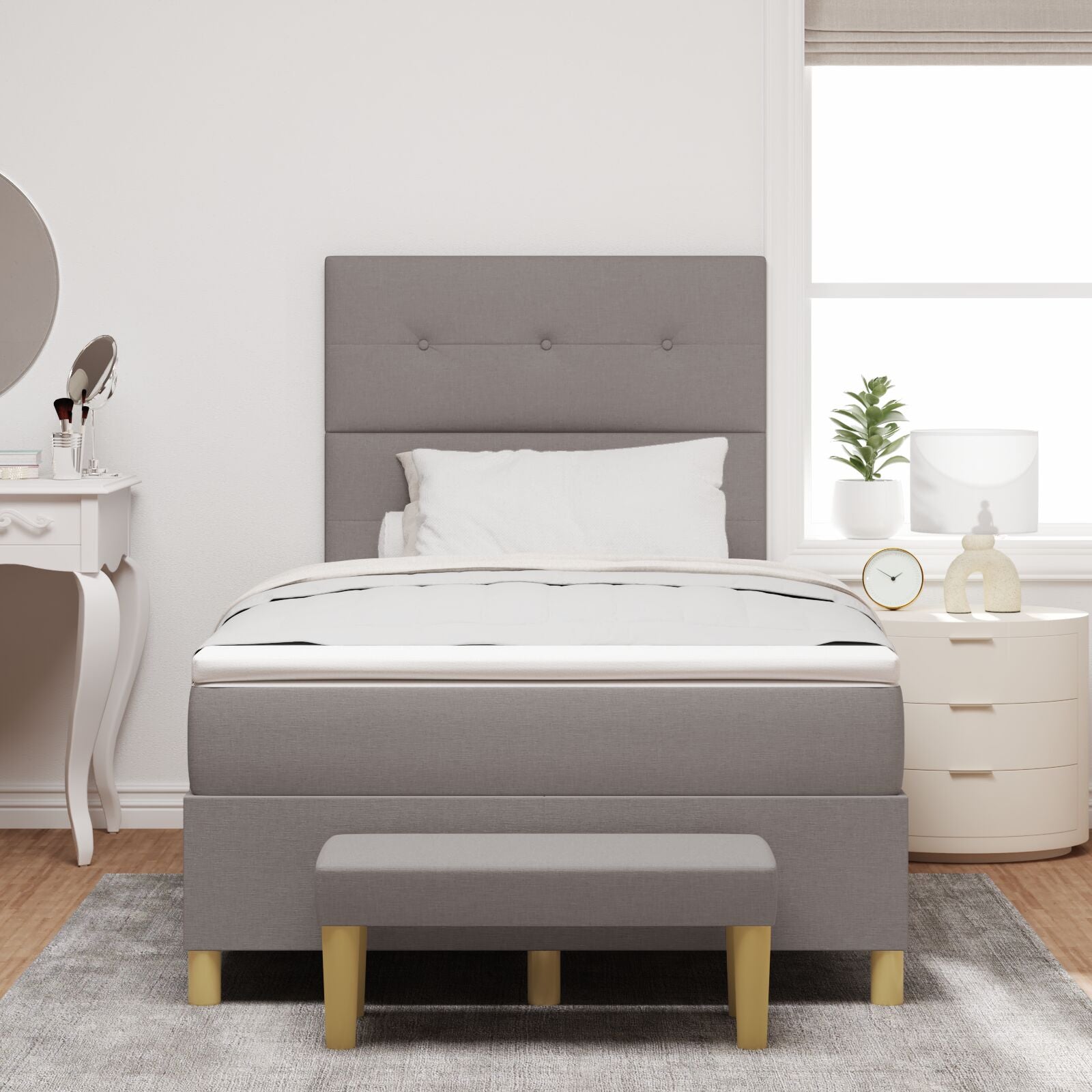lit box spring avec matelas et banc taupe 120x190 cm tissu Lits & cadres de lit vidaXL