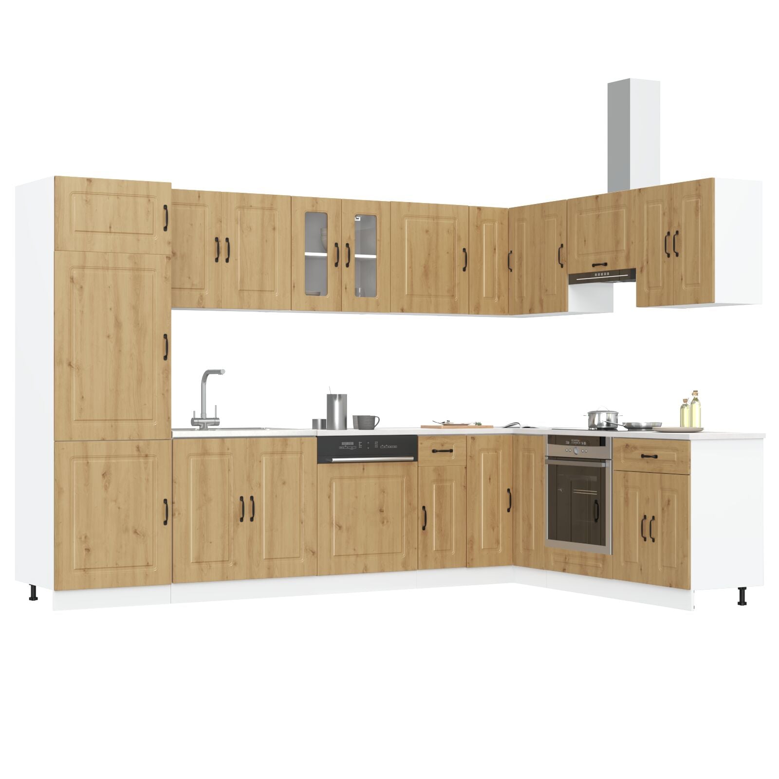 Meuble de cuisine vidaXL ""Kalmar"" avec doubles éviers en chêne artisan, bois d'ingénierie Meubles de cuisine vidaXL