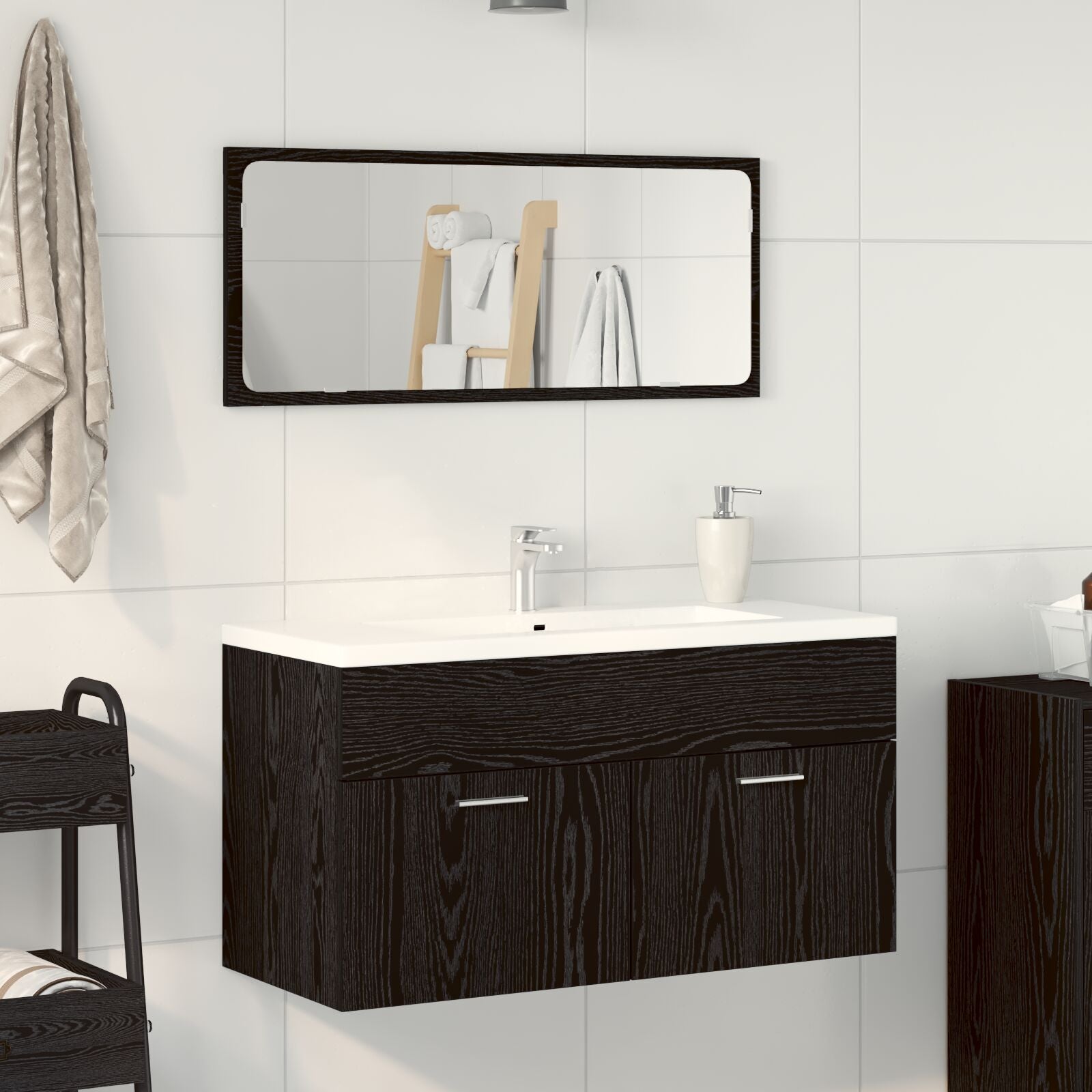 Ensemble de meubles de salle de bain 2 pièces en bois d'ingénierie chêne noir Ensembles de mobilier pour salles de bains vidaXL