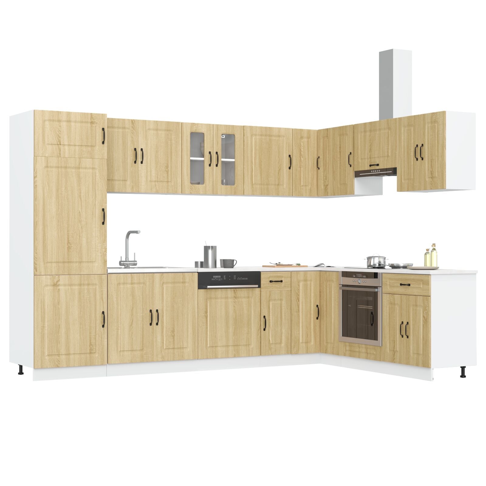 Meuble de cuisine vidaXL ""Kalmar"" avec doubles éviers en chêne sonoma en bois d'ingénierie Meubles de cuisine vidaXL