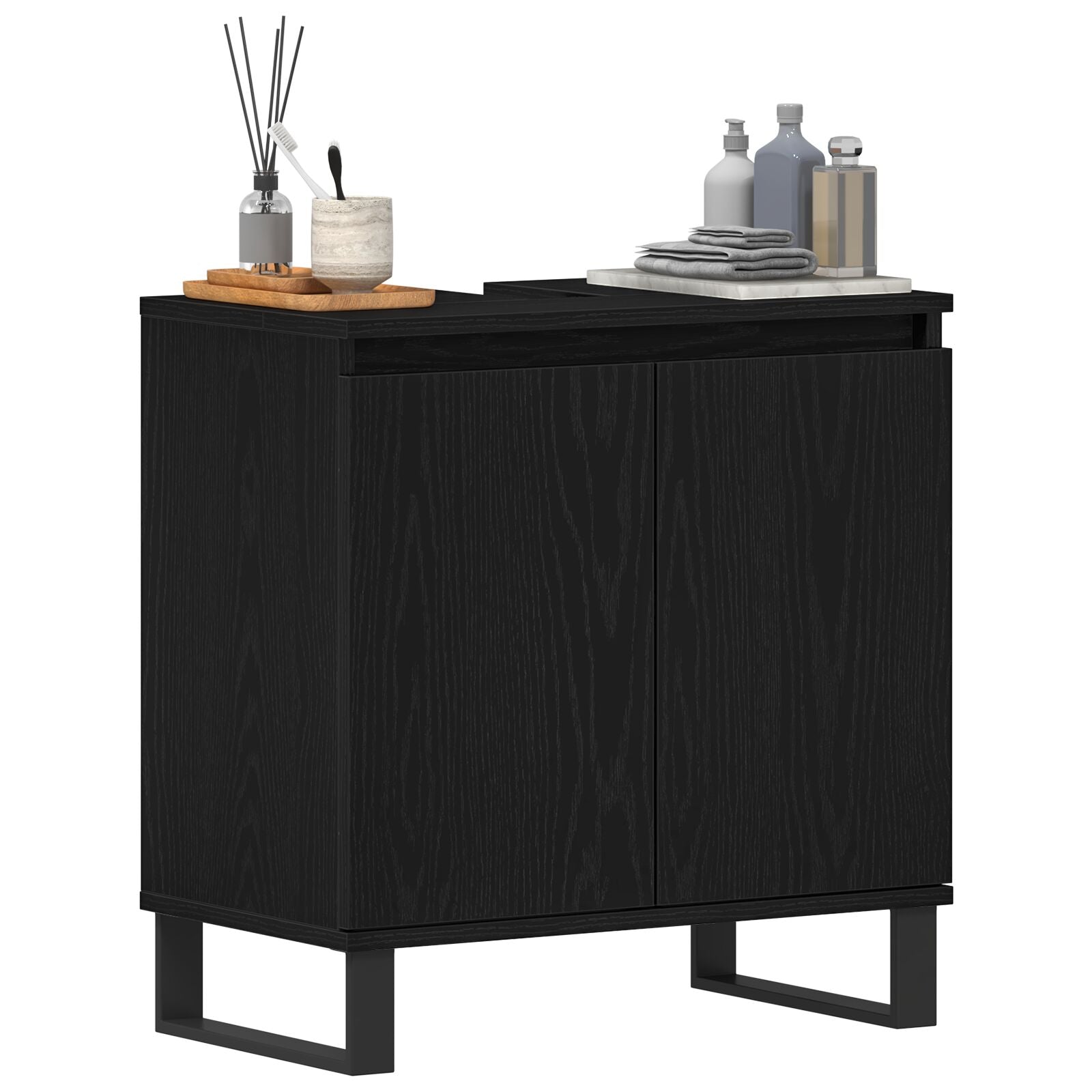 Meuble sous lavabo vidaXL Noir Chêne 58x33x60 cm Bois d'ingénierie Ensembles de mobilier pour salles de bains vidaXL
