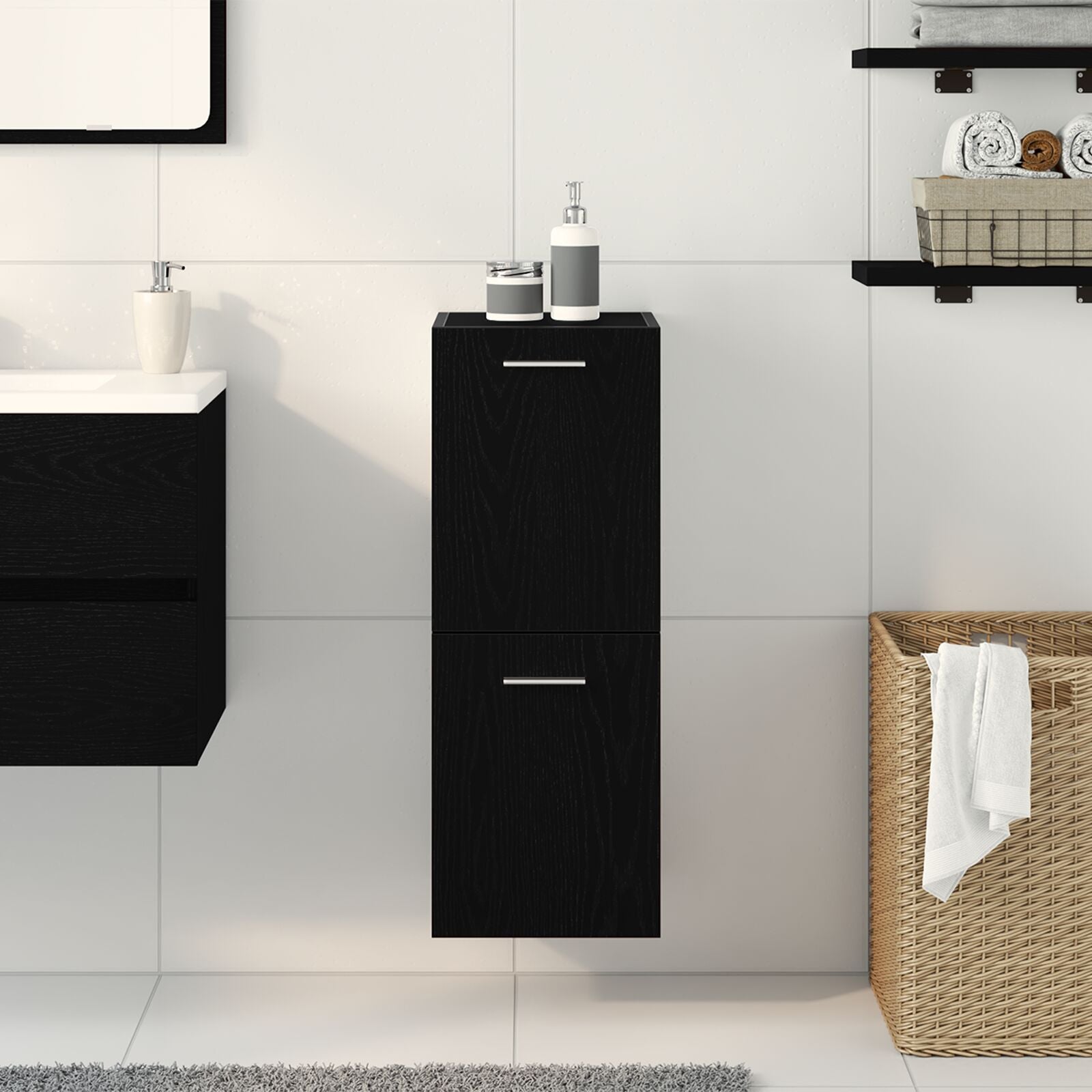 Armoire de Salle de Bain Murale vidaXL en Chêne Noir 30x30x80 cm en Bois Ensembles de mobilier pour salles de bains vidaXL