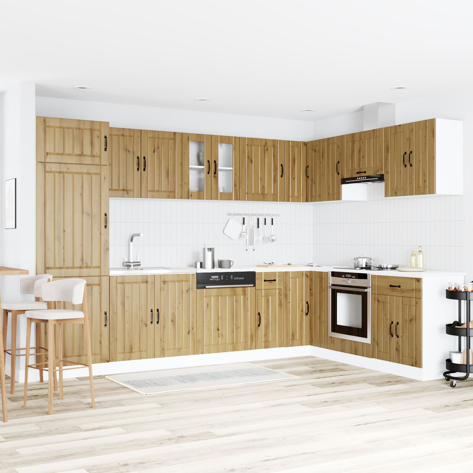 Meuble de cuisine vidaXL ""Lucca"" avec double éviers en chêne fabriqué en bois d'ingénierie Meubles de cuisine vidaXL
