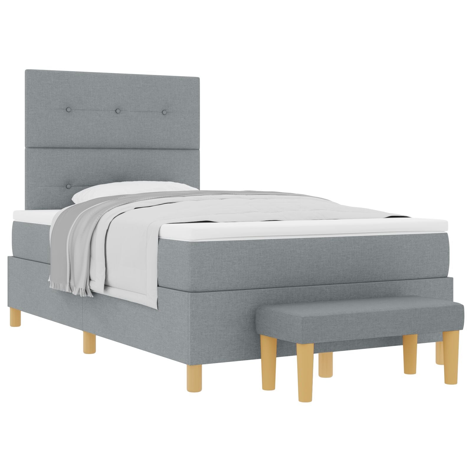 Lit à Sommier avec Matelas & Banc Gris Clair 120x190 cm Tissu