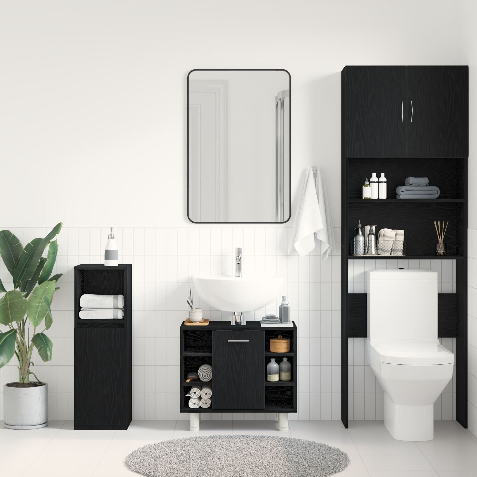 Meuble de salle de bain vidaXL Noir Chêne 60x32x54 cm Bois d'ingénierie Ensembles de mobilier pour salles de bains vidaXL