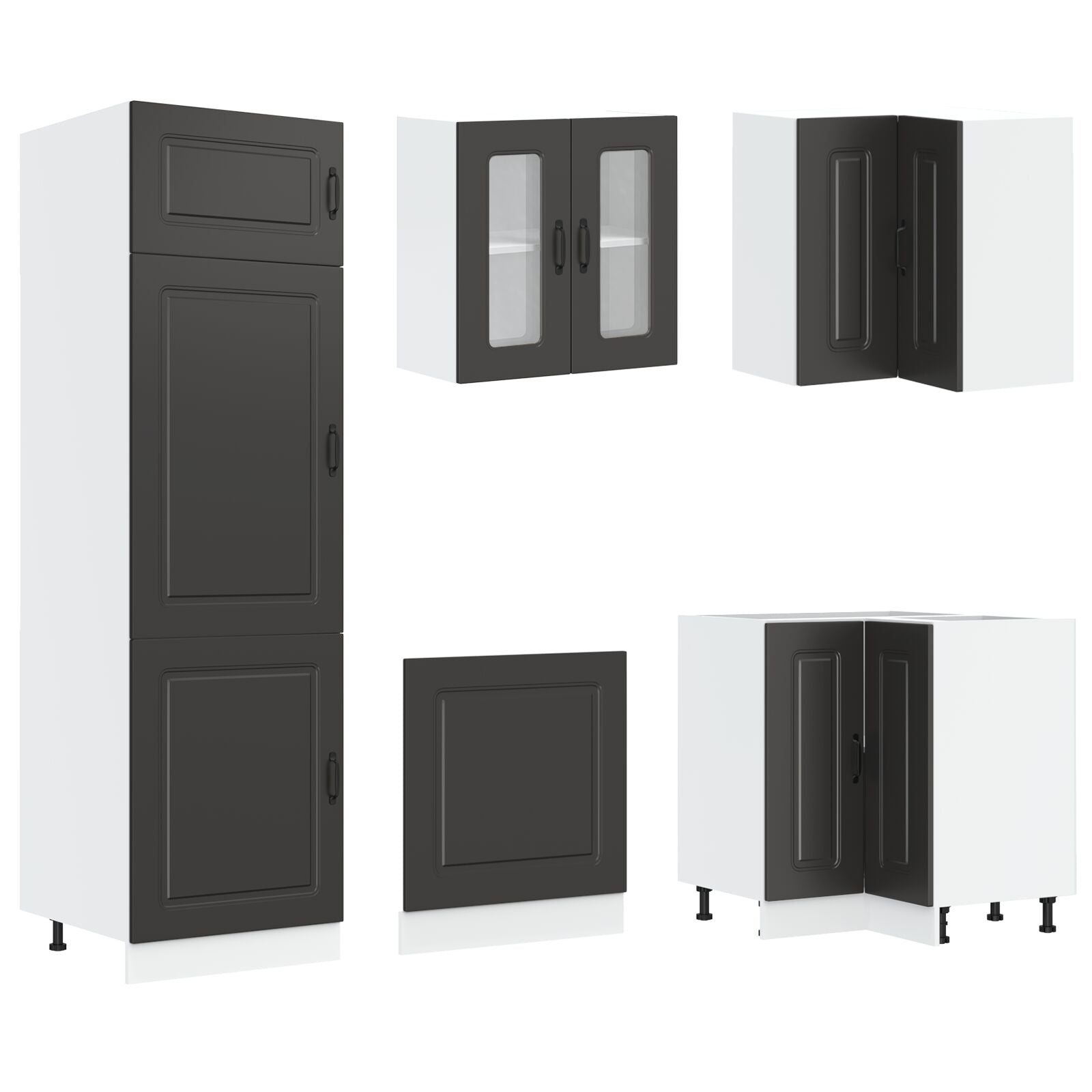 Meuble de cuisine vidaXL ""Kalmar"" avec doubles éviers en bois d'ingénierie noir Meubles de cuisine vidaXL