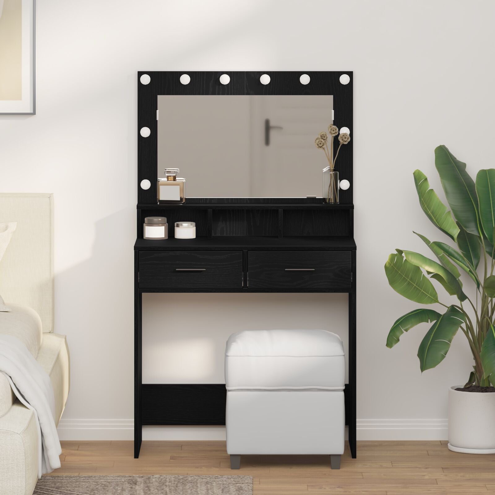 Coiffeuse vidaXL avec lumières LED en chêne noir 79x41x135 cm Coiffeuses vidaXL