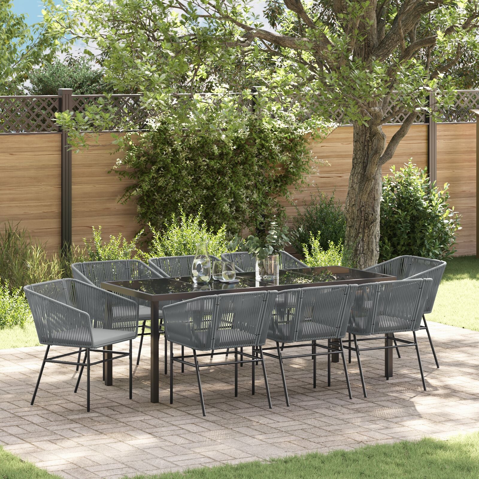 Ensemble de salle à manger de jardin 9 pièces avec coussins gris en poly rotin Chaises de jardin vidaXL