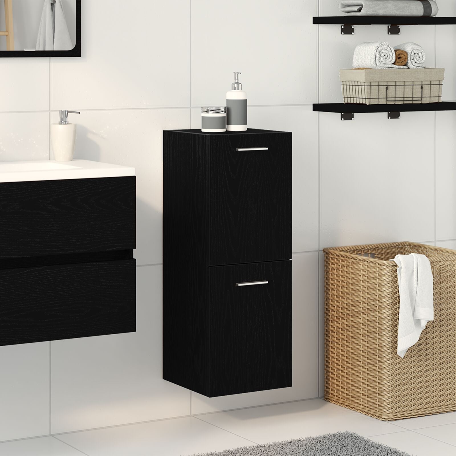 Armoire de Salle de Bain Murale vidaXL en Chêne Noir 30x30x80 cm en Bois Ensembles de mobilier pour salles de bains vidaXL