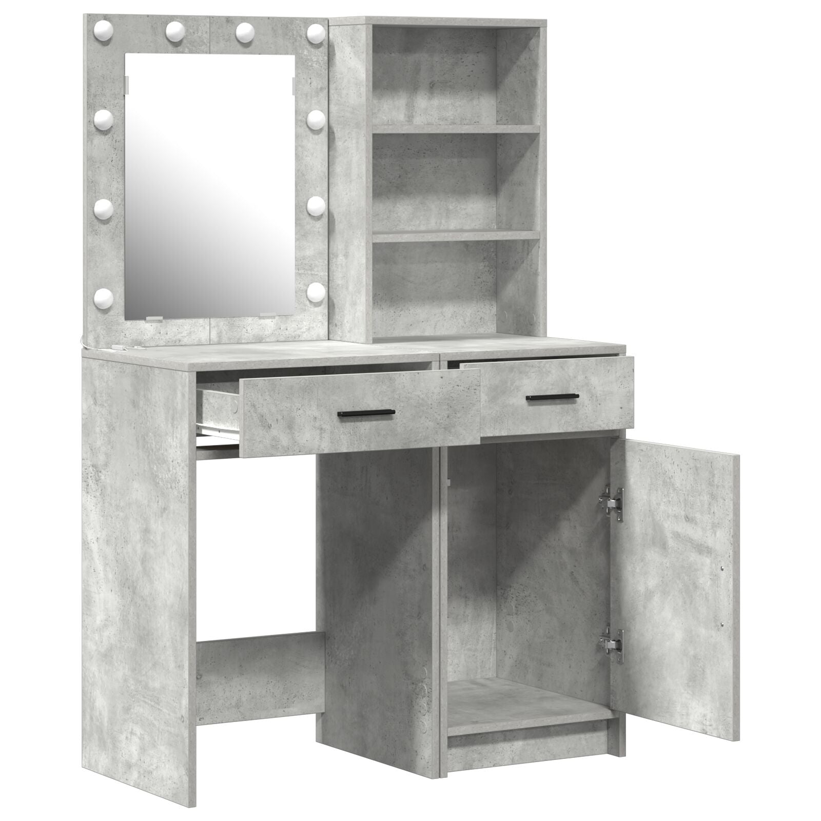 Ensemble de coiffeuse 2 pièces avec éclairage LED en bois d'ingénierie gris béton Coiffeuses vidaXL
