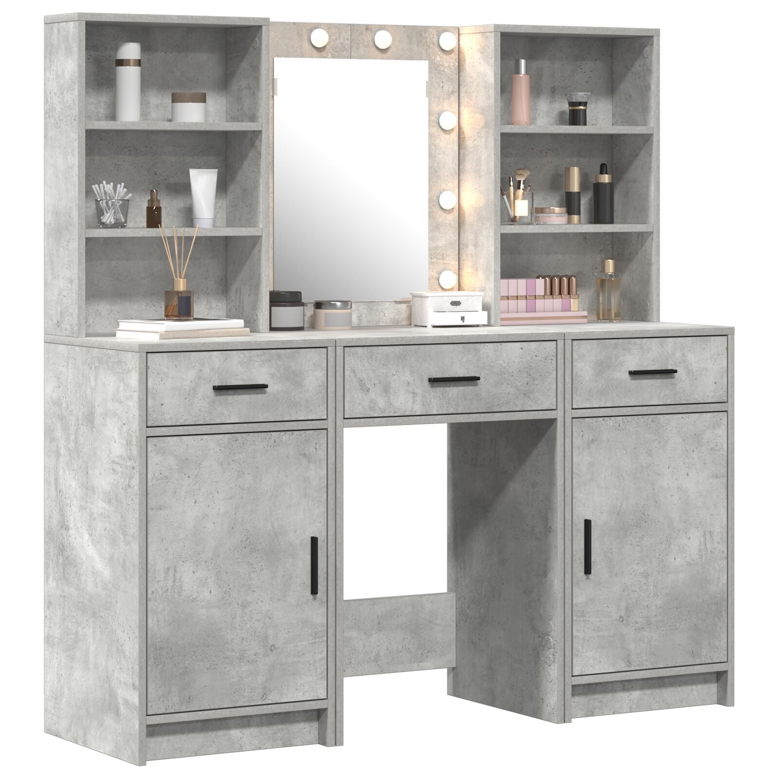 Ensemble de coiffeuse de 3 pièces en béton gris en bois reconstitué Coiffeuses vidaXL