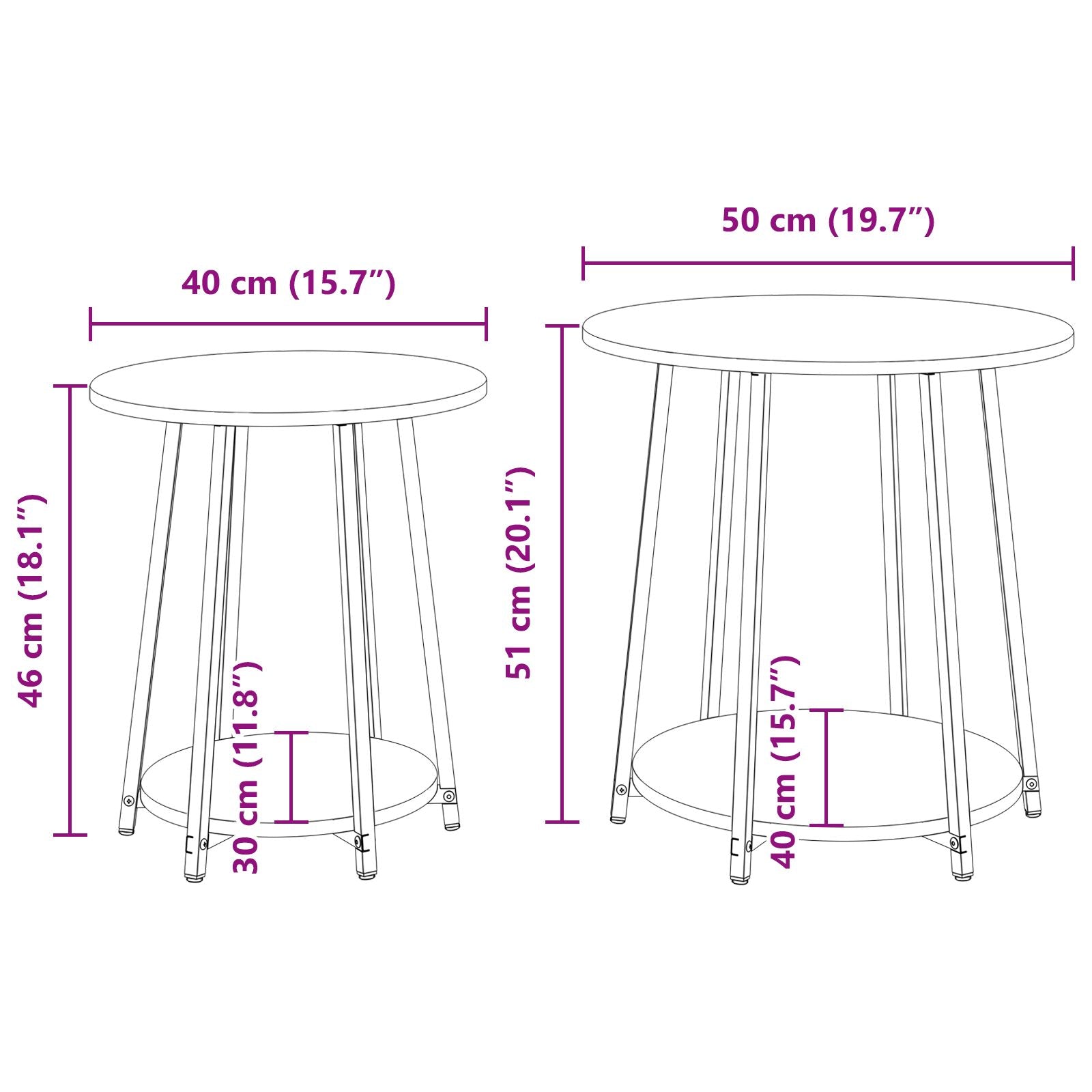 Table d'appoint vidaXL 2 pcs en chêne fumé, bois d'ingénierie et métal Tables d'appoint vidaXL