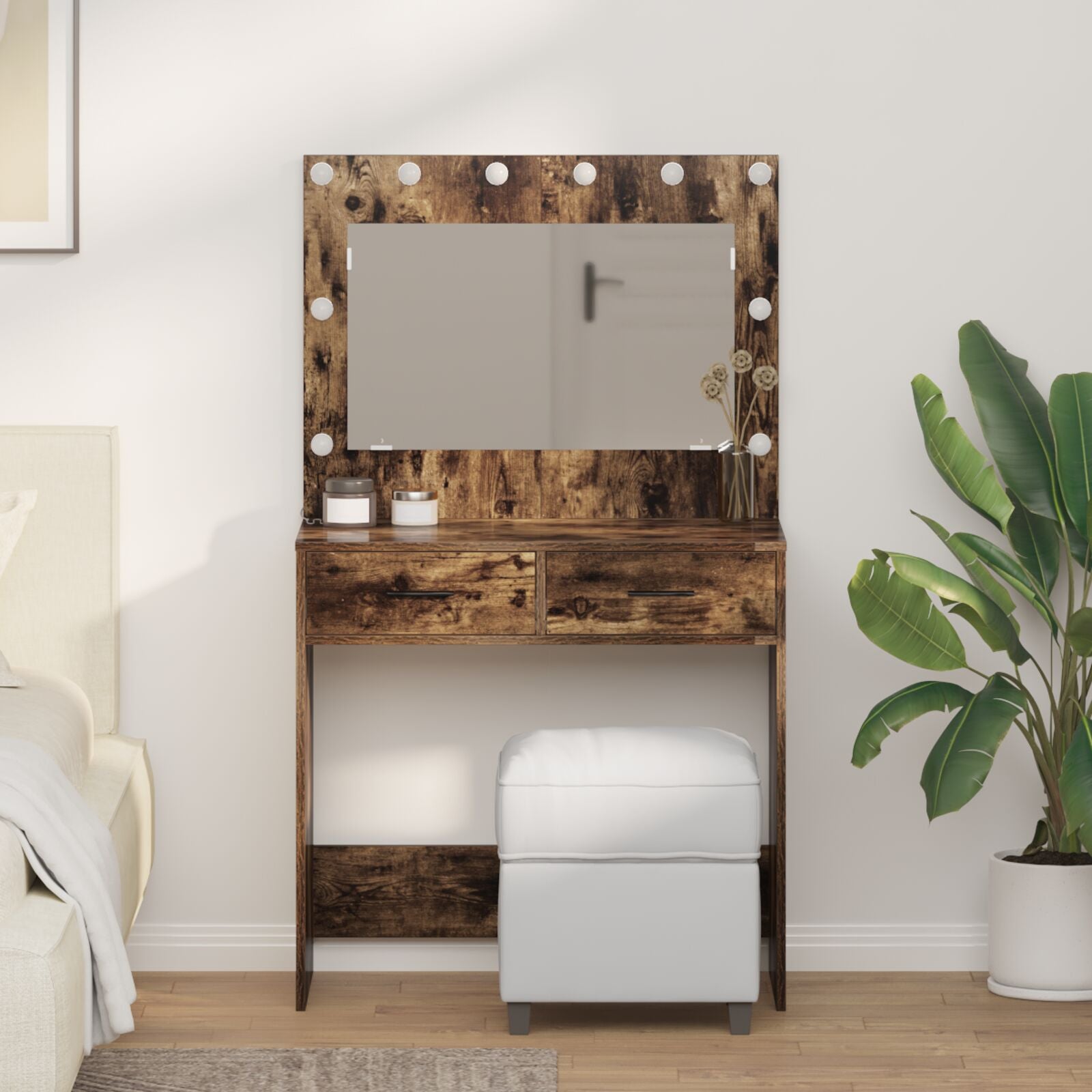 Table de coiffure avec lumières LED Chêne fumé 78.5x41x135 cm Coiffeuses vidaXL
