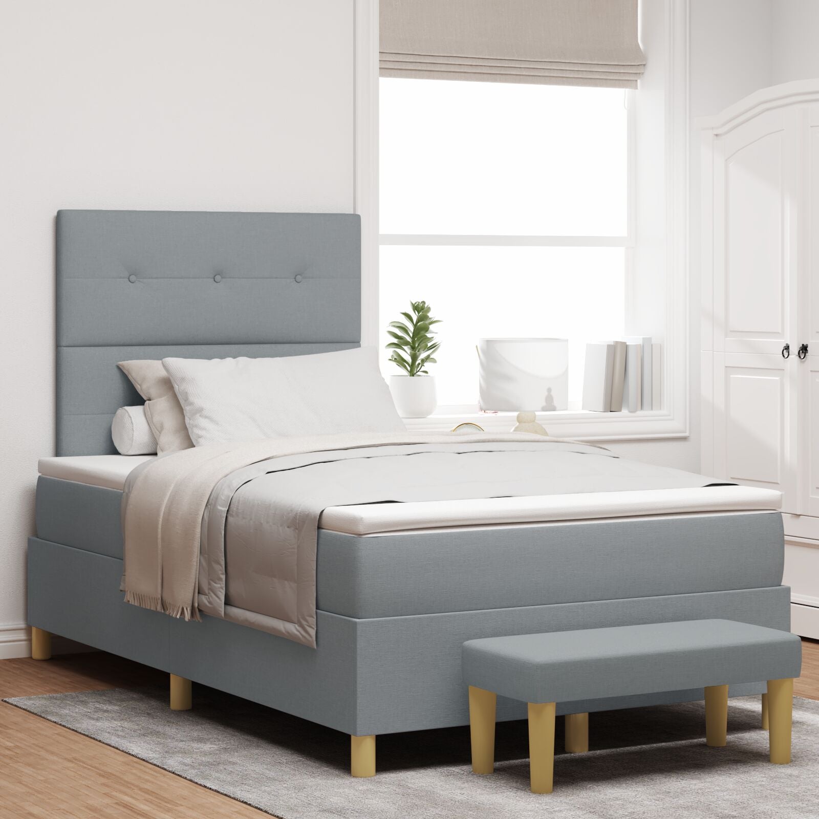 Lit à Sommier avec Matelas & Banc Gris Clair 120x190 cm Tissu