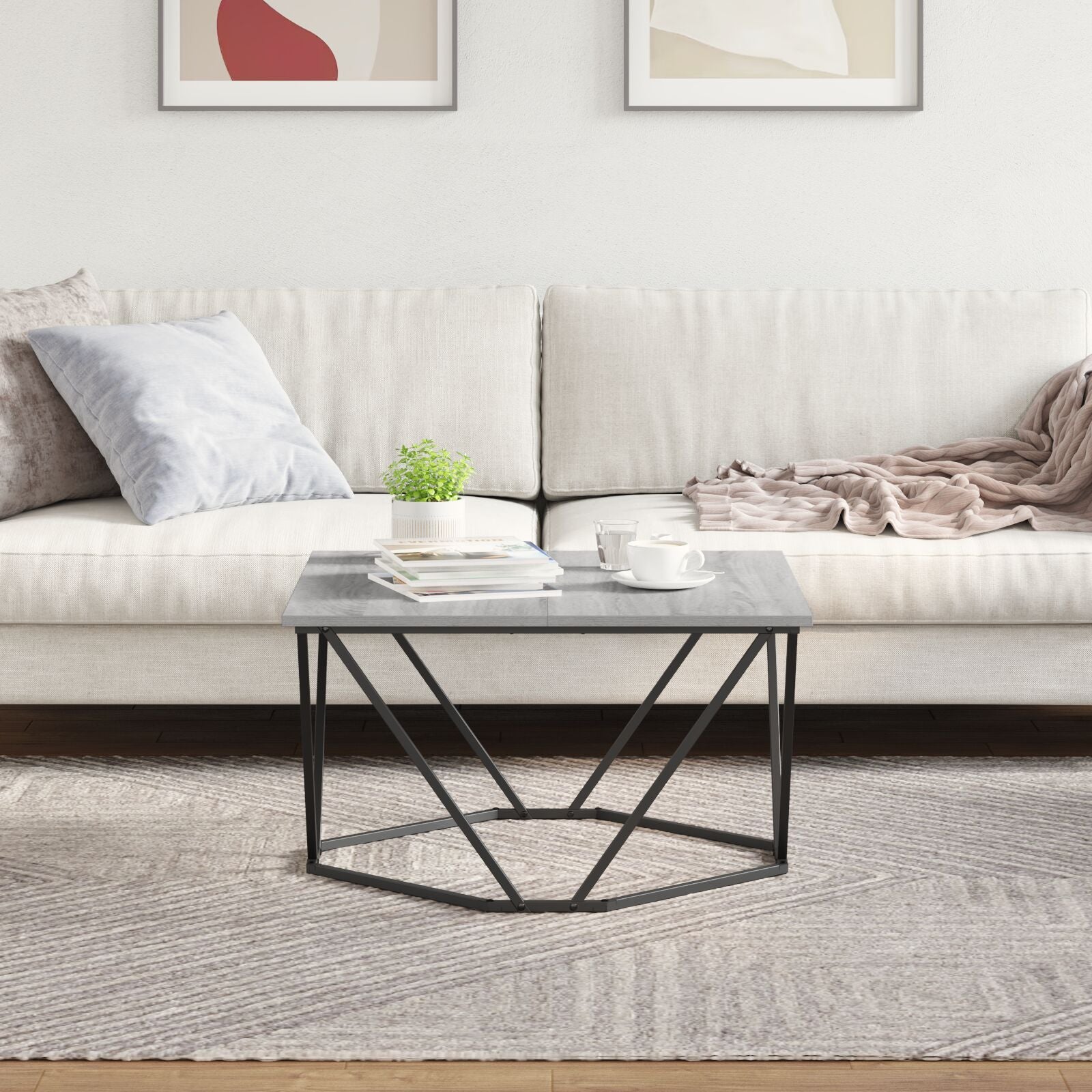 Sonoma Grise Bois d'Ingénierie, Métal Moyenne Moderne Tables basses vidaXL