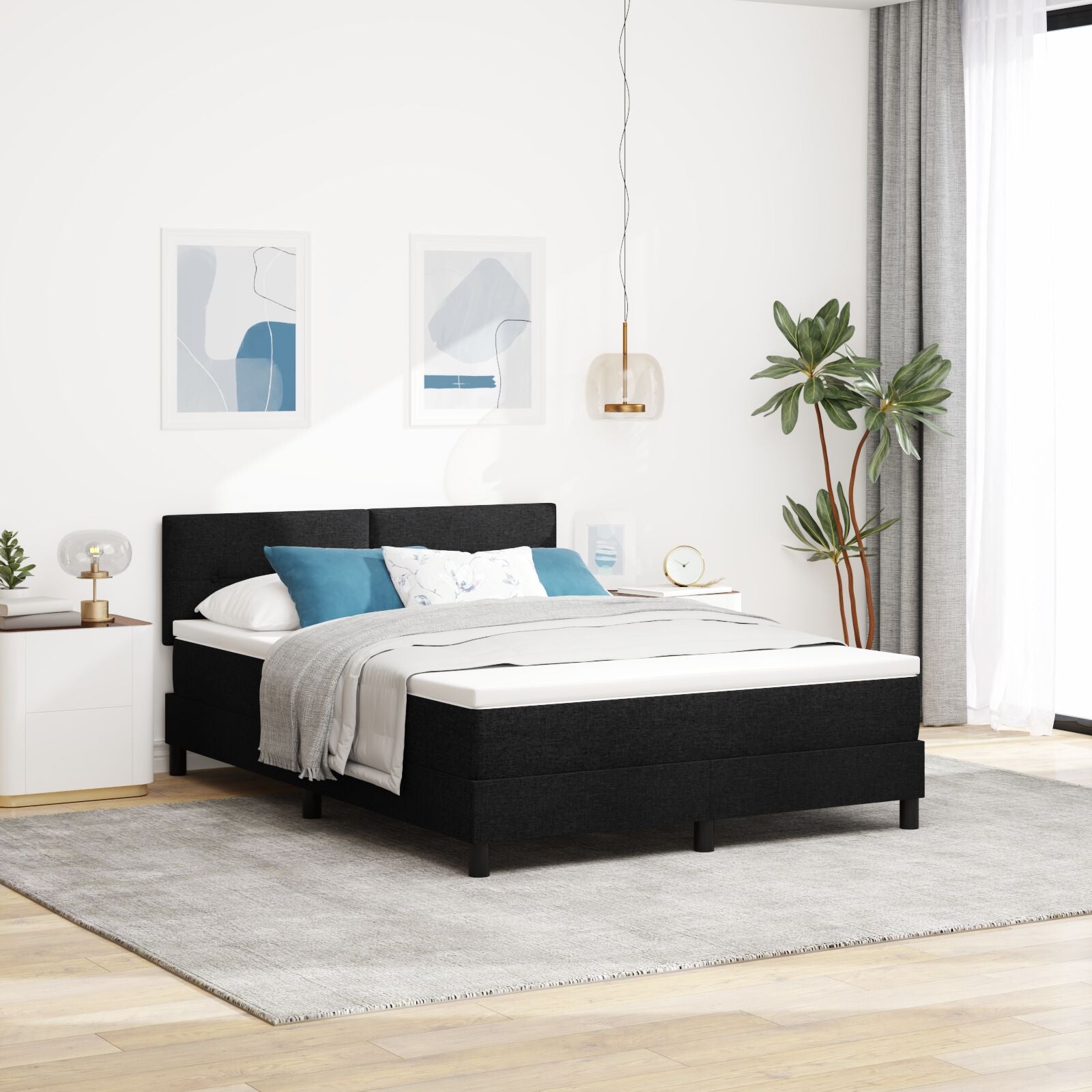 Cadre de lit vidaXL avec matelas Noir Tissu 140 x 190 cm Lit