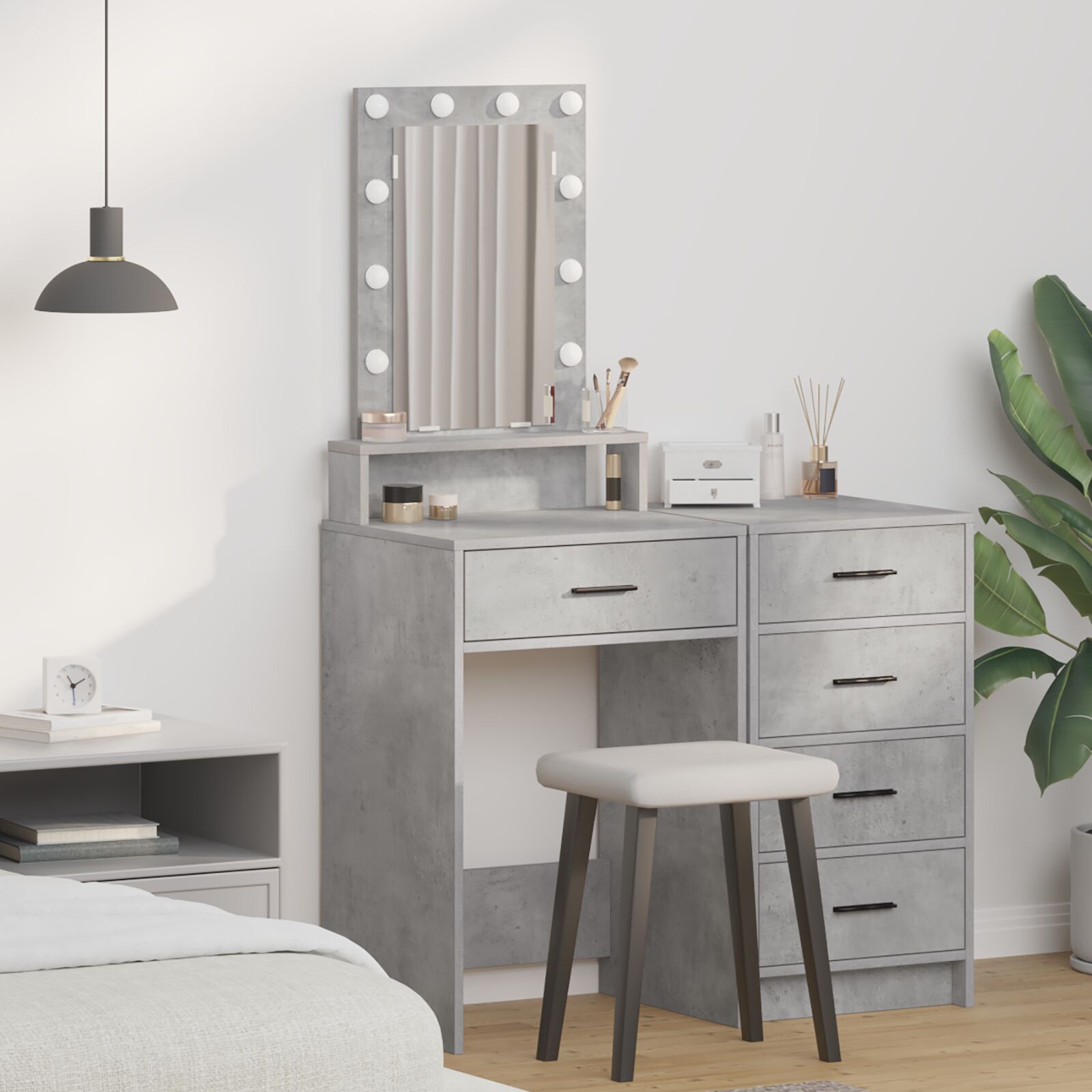 Table de maquillage vidaXL avec lumières LED Gris béton 50x41x140 cm Coiffeuses vidaXL