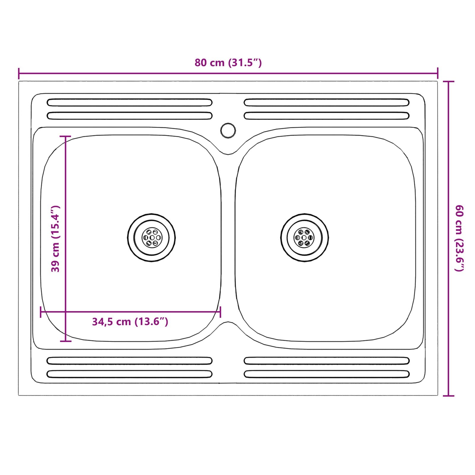 Meuble de cuisine vidaXL ""Lucca"" avec bacs doubles en chêne sonoma en bois d'ingénierie Meubles de cuisine vidaXL
