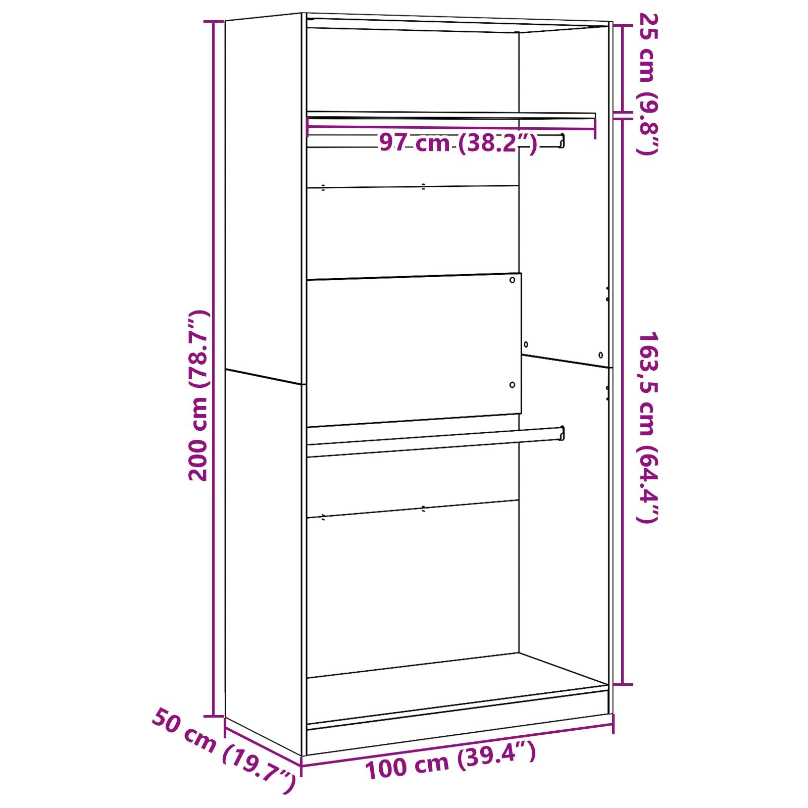 Armoire en Chêne Noir vidaXL - 100x50x200 cm Armoires vidaXL