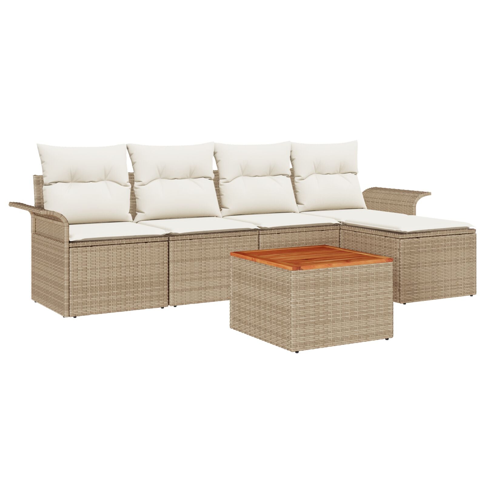 Ensemble de Canapés de Jardin 6 Pièces avec Coussin Beige Poly Rattan Acacia Canapés de jardin vidaXL