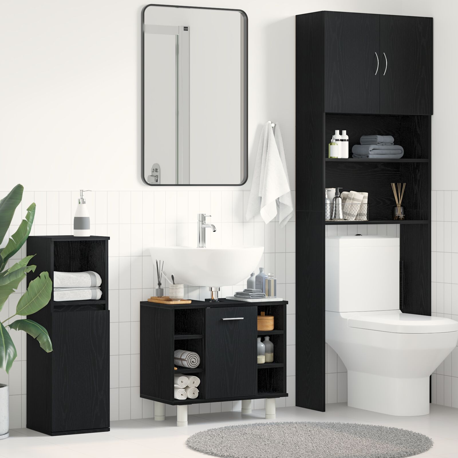 Meuble de salle de bain vidaXL Noir Chêne 60x32x54 cm Bois d'ingénierie Ensembles de mobilier pour salles de bains vidaXL