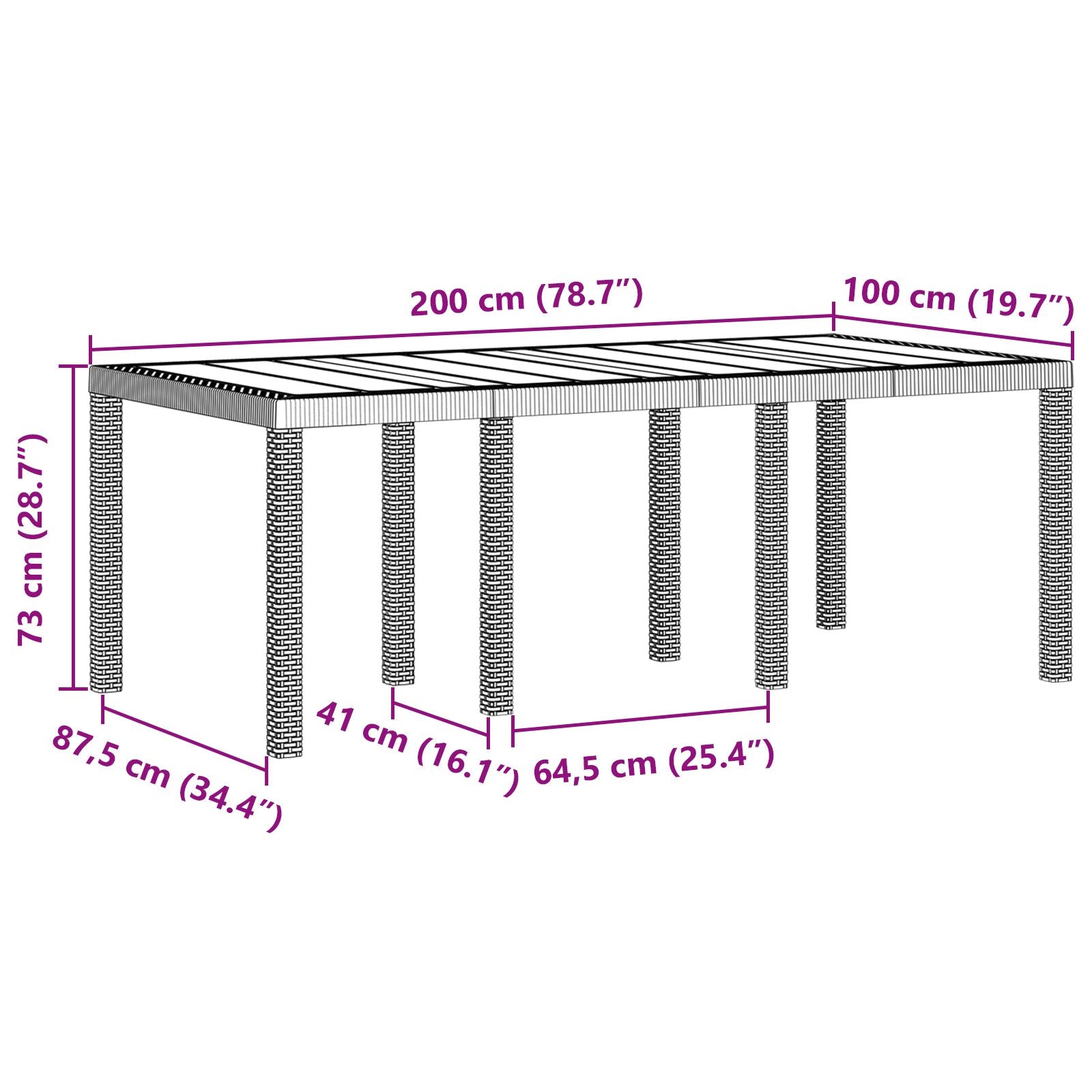 Table de jardin vidaXL Gris clair 200x100x73 cm Poly Rattan Tables de jardin vidaXL