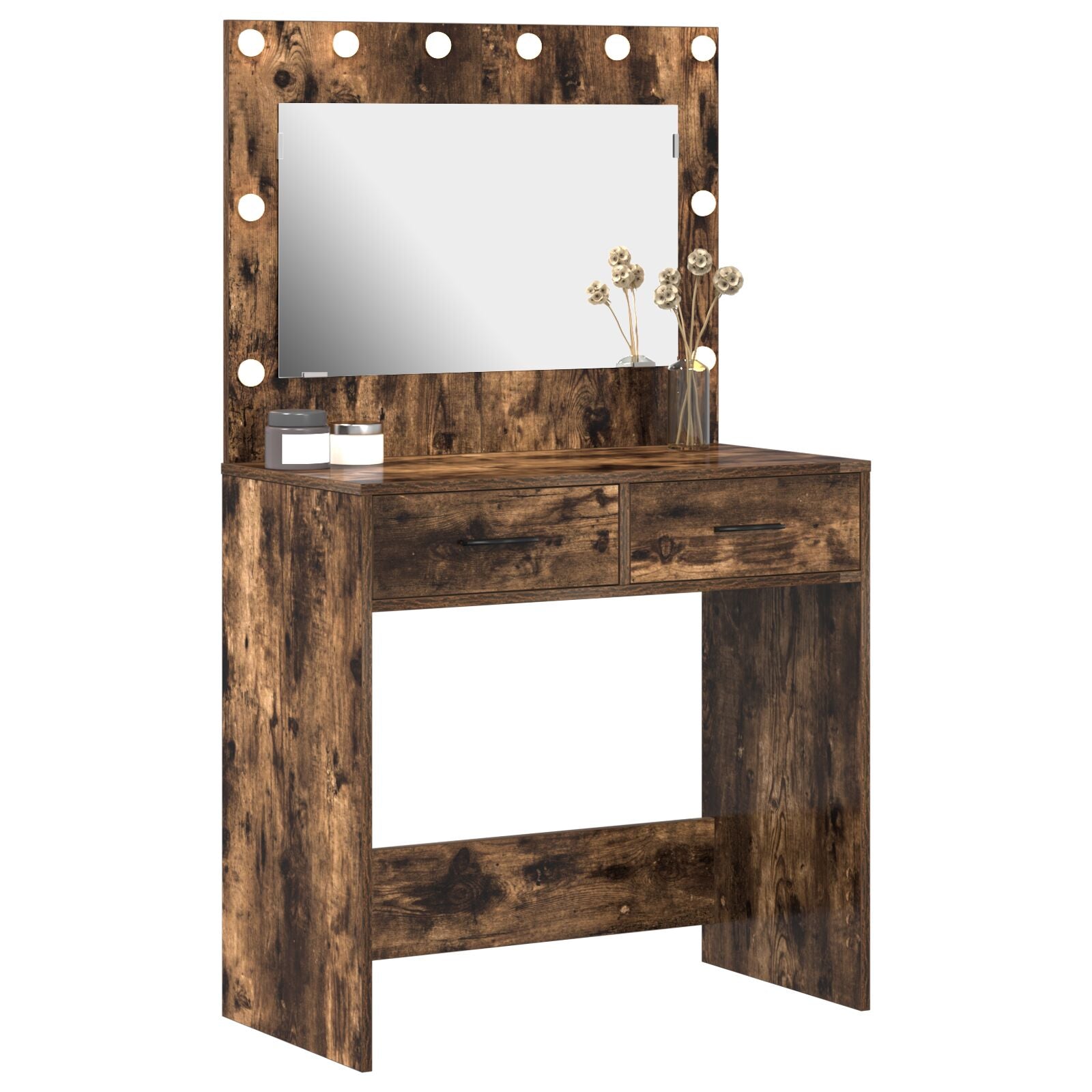 Table de coiffure avec lumières LED Chêne fumé 78.5x41x135 cm Coiffeuses vidaXL